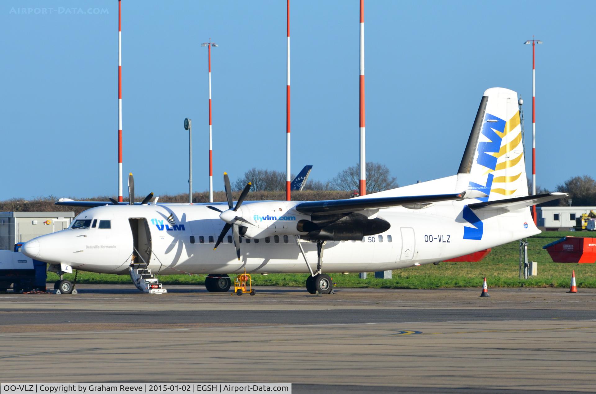 OO-VLZ, 1992 Fokker 50 C/N 20264, Parked at Norwich.