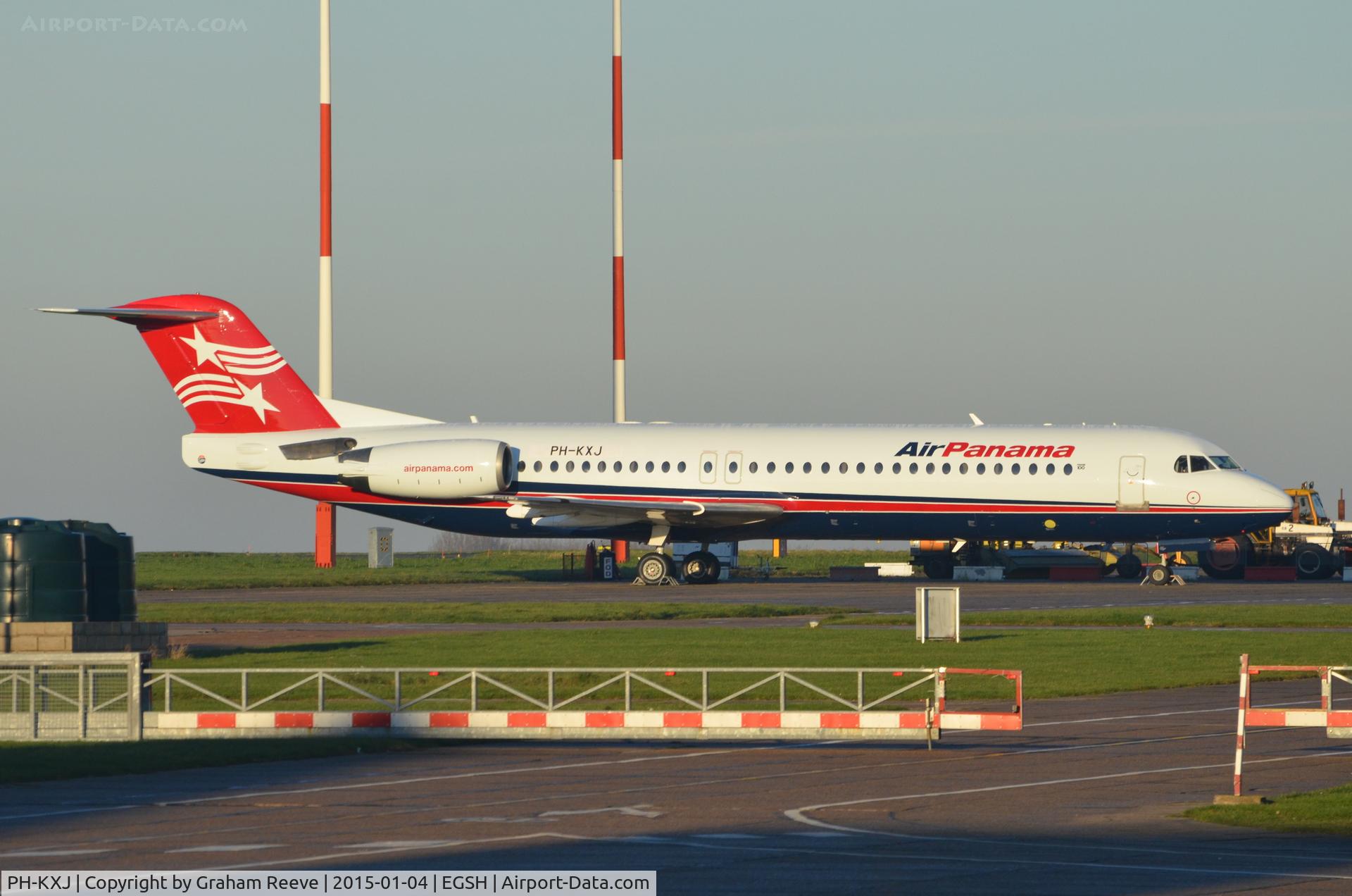 PH-KXJ, 1992 Fokker 100 (F-28-0100) C/N 11400, Parked at Norwich.