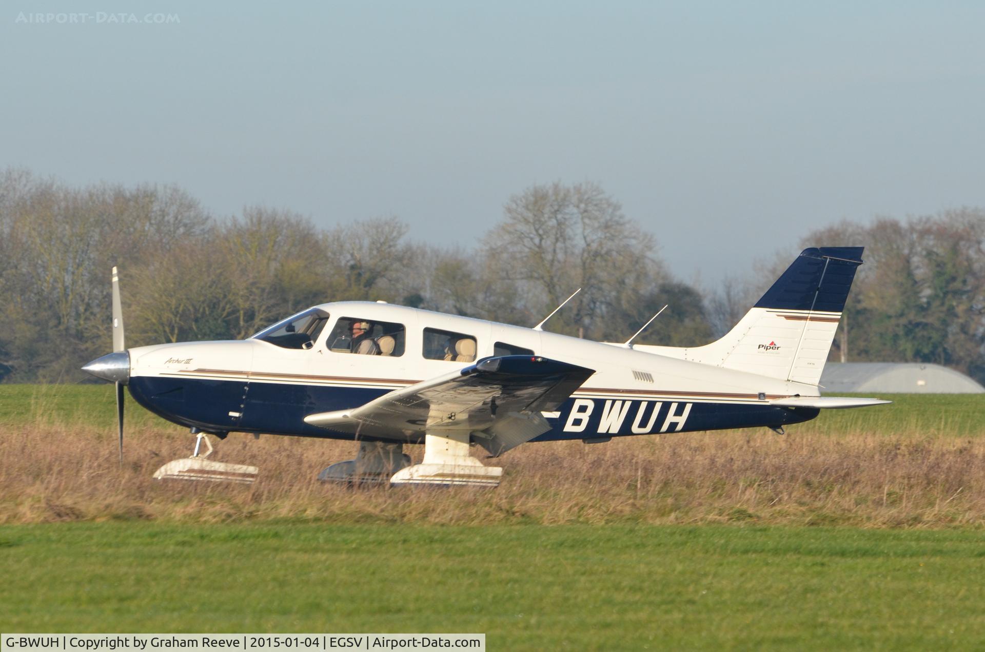 G-BWUH, 1996 Piper PA-28-181 Cherokee Archer III C/N 2843048, Just landed at Old Buckenham.