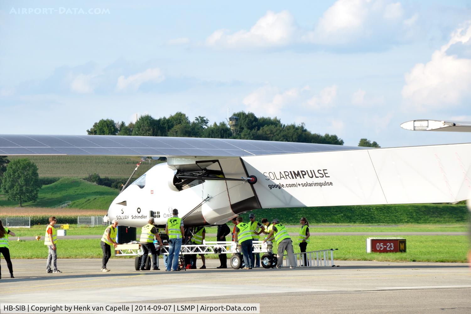 HB-SIB, 2014 Solar Impulse Solar Impulse S2 C/N 001, Solar Impulse 2 being prepared for a flight from Payerne Air Base, Switzerland.
