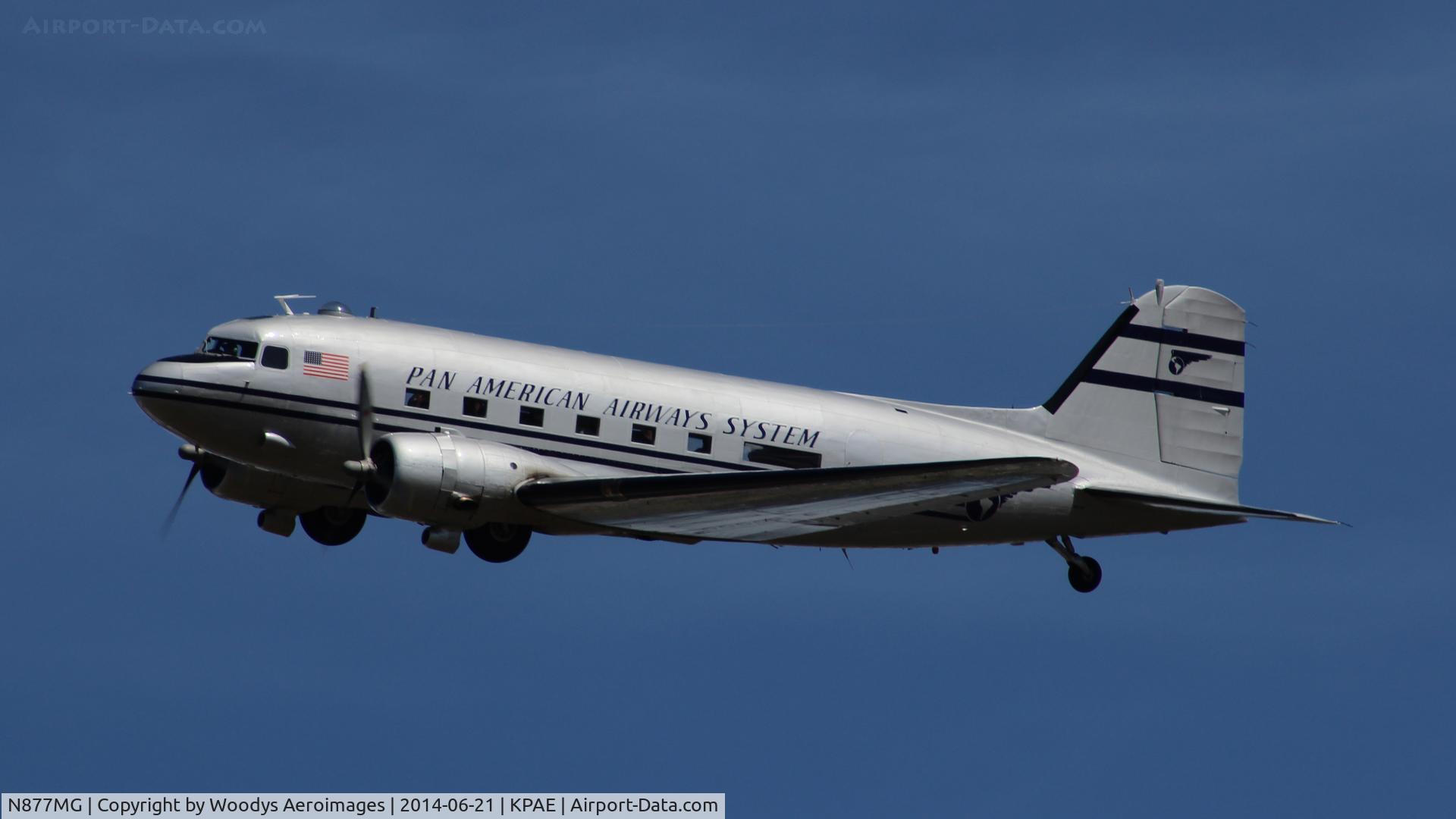 N877MG, 1949 Douglas DC-3C C/N 20806, Performing a low pass at KPAE