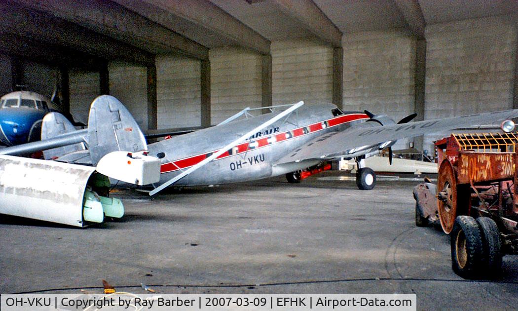 OH-VKU, 1940 Lockheed 18-56 Lodestar C/N 2006, OH-VKU   Lockheed 18-56 Lodestar [18-2006] (Kar-Air) Helsinki-Vantaa~OH 13/06/1988. Seen stored here in hangar prior to being put into the museum.. From a slide.