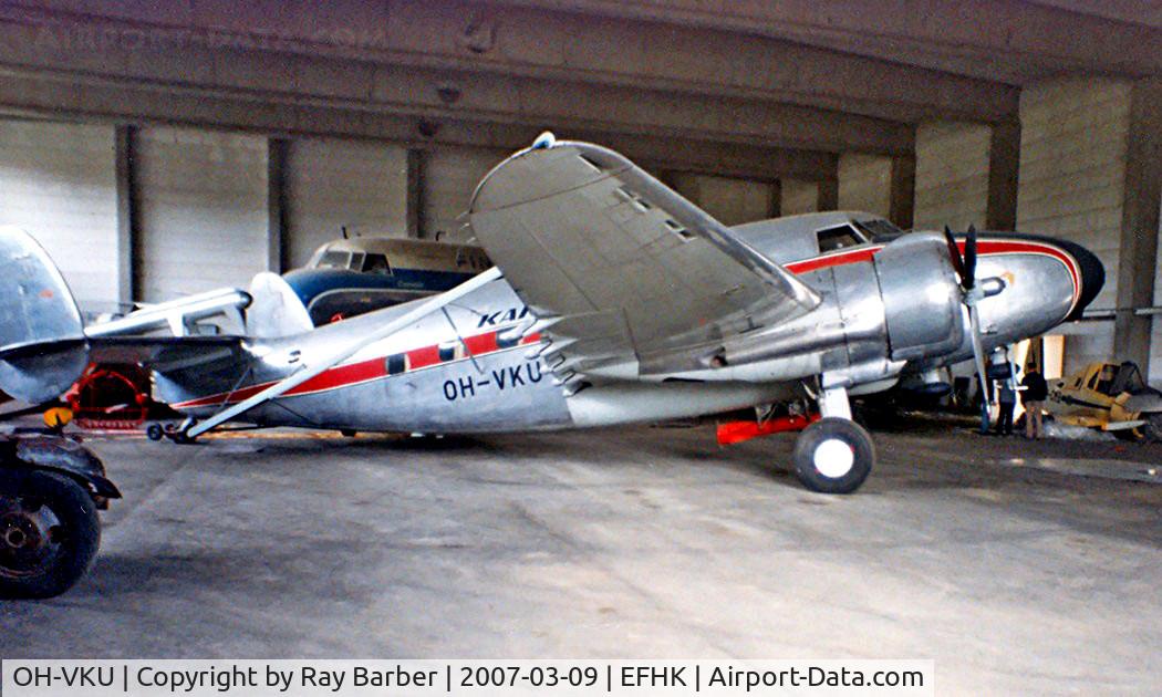 OH-VKU, 1940 Lockheed 18-56 Lodestar C/N 2006, OH-VKU   Lockheed 18-56 Lodestar [18-2006] (Kar-Air) Helsinki-Vantaa~OH 13/06/1988. Seen stored here in hangar prior to being put into the museum.. From a slide.