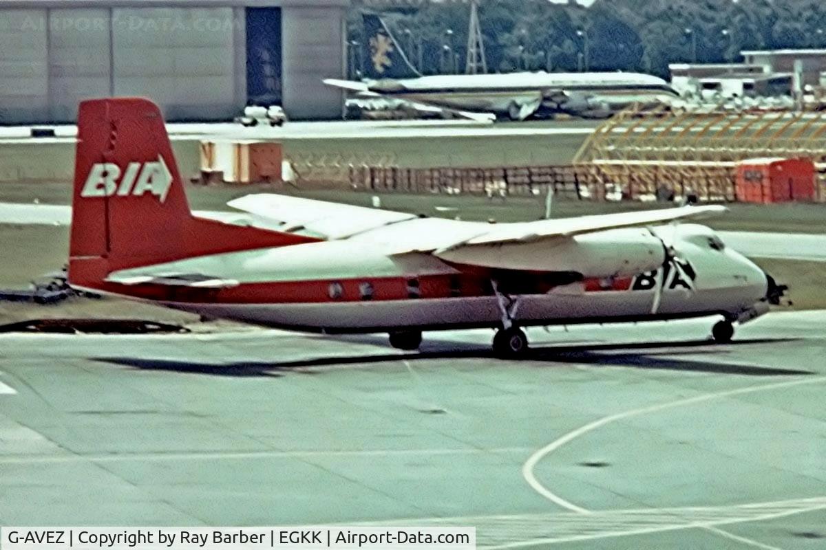 G-AVEZ, 1963 Handley Page HPR-7 Herald 210 C/N 169, Handley-Page HPR.7 Herald 210 [169] (British Island Airways) Gatwick~G 01/07/1974. From a slide.