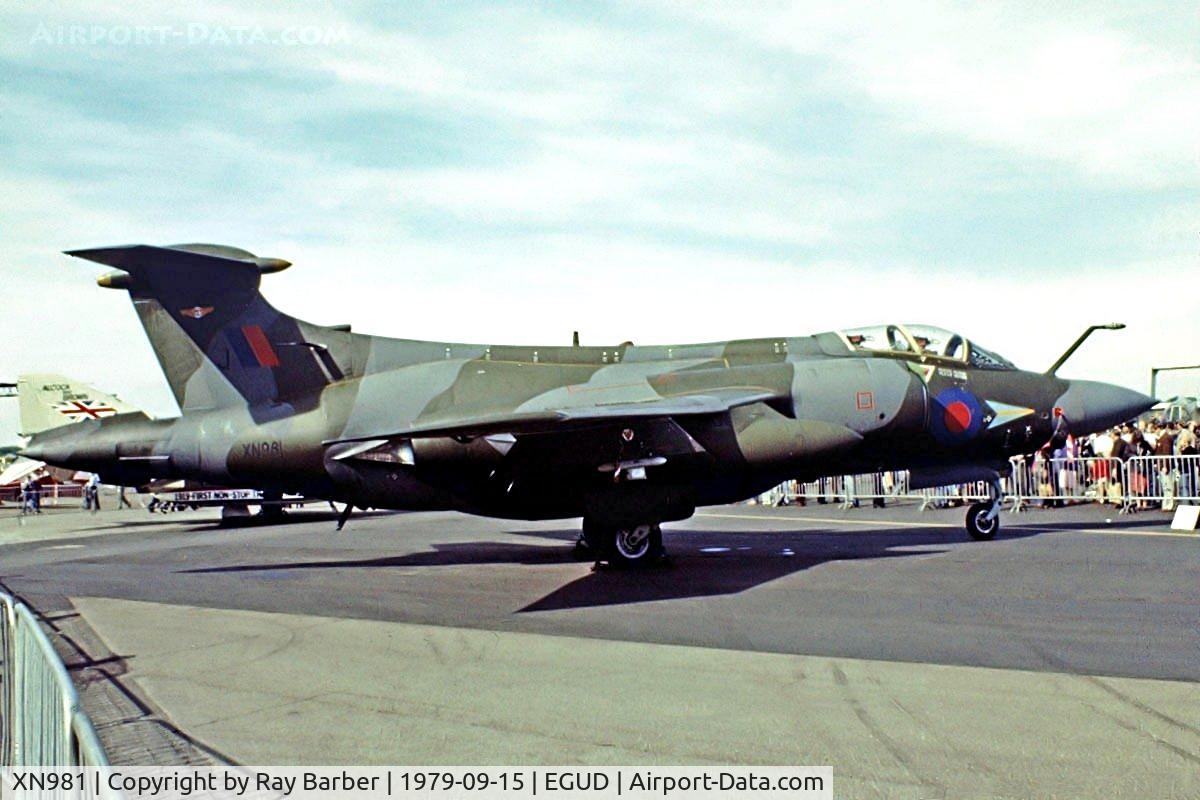 XN981, 1965 Hawker Siddeley Buccaneer S.2B C/N B3-08-63, Blackburn Buccaneer S.2B [B3-08-63] (Royal Air Force) RAF Abingdon~G 15/09/1979. From a slide.