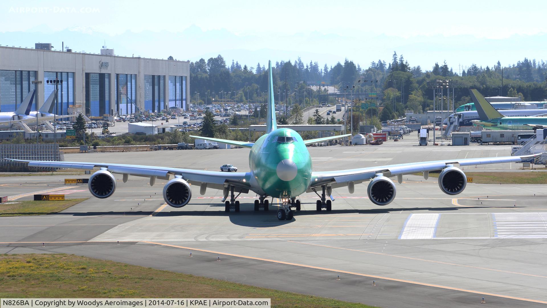 N826BA, 2014 Boeing 747-83QF C/N 60118, Departing on 16R for a test flight.