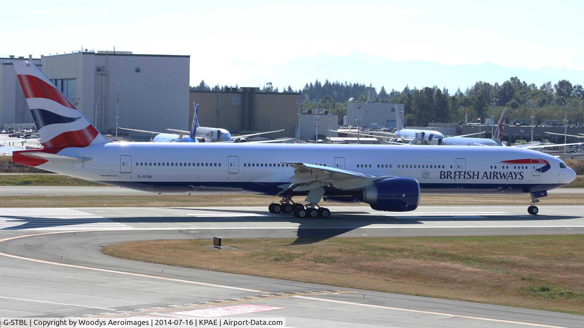 G-STBL, 2014 Boeing 777-336/ER C/N 42124, Departing on 16R for a test flight.