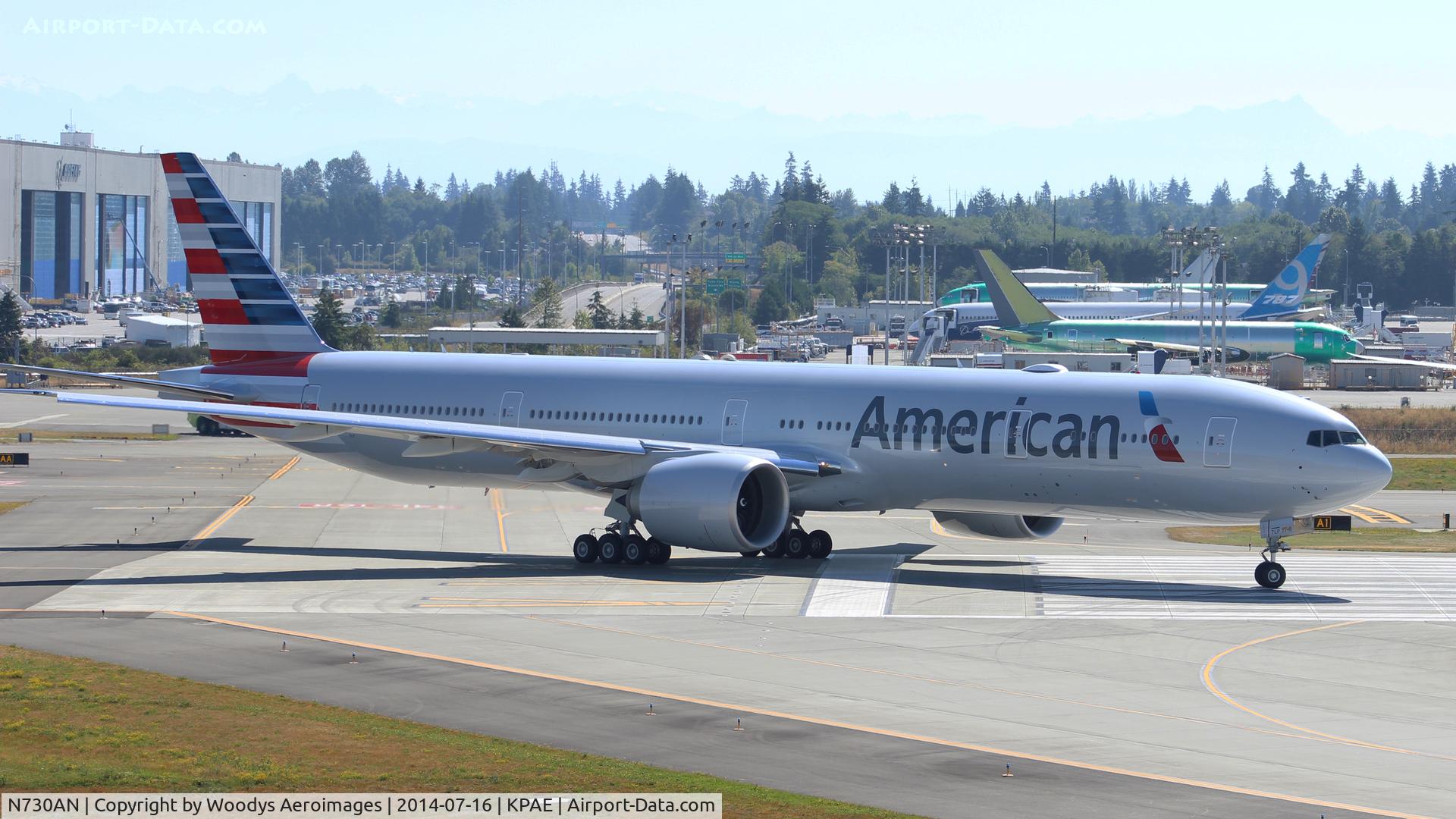 N730AN, 2014 Boeing 777-323/ER C/N 31554, Departing 16R on its delivery flight.