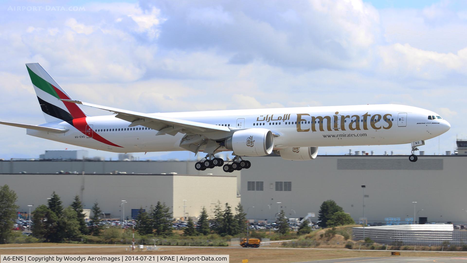 A6-ENS, 2014 Boeing 777-31H/ER C/N 41365, Landing on 16R after a test flight.