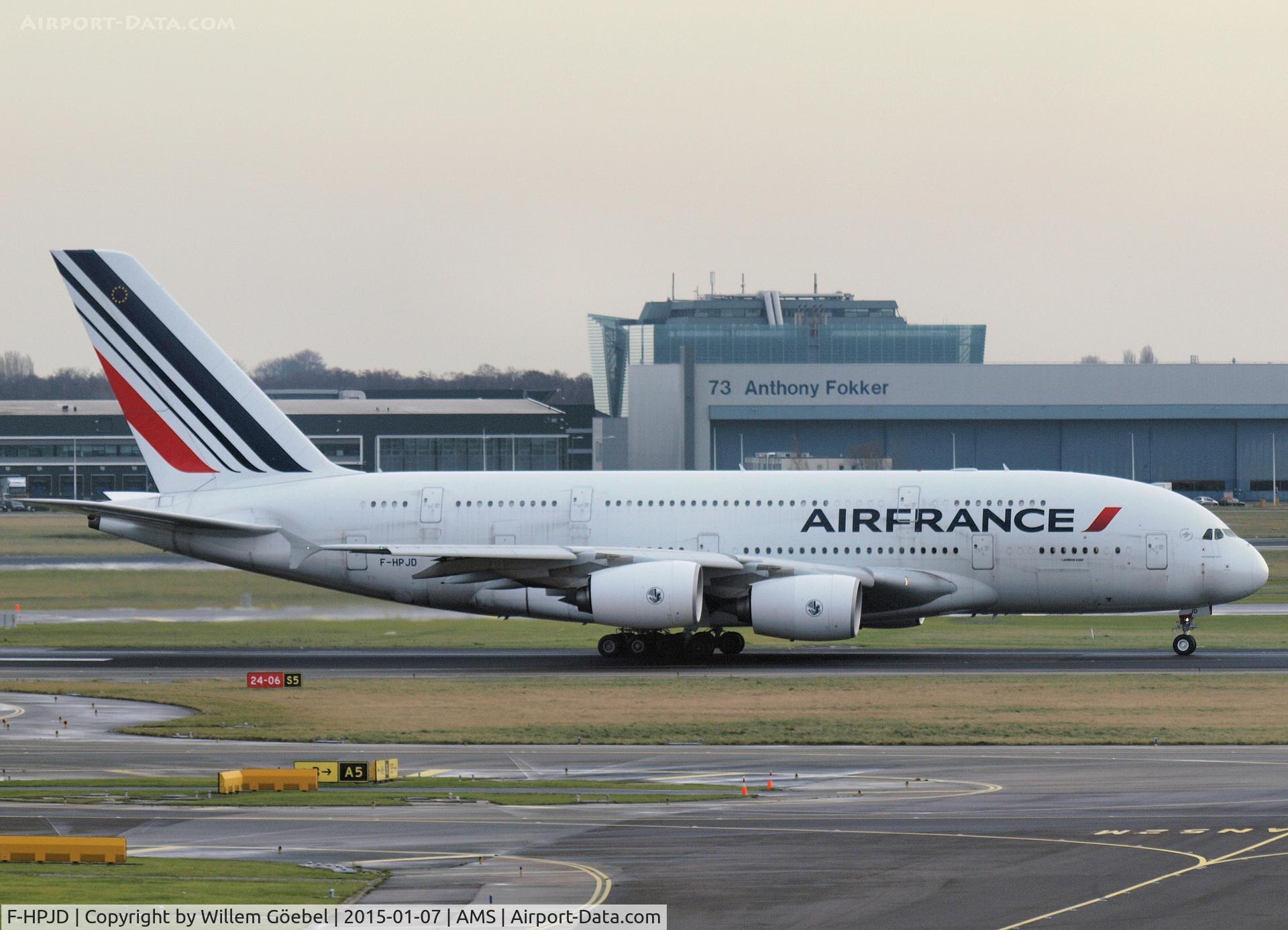 F-HPJD, 2010 Airbus A380-861 C/N 049, Taxi to runway 24 of Schiphol Airport for take off.