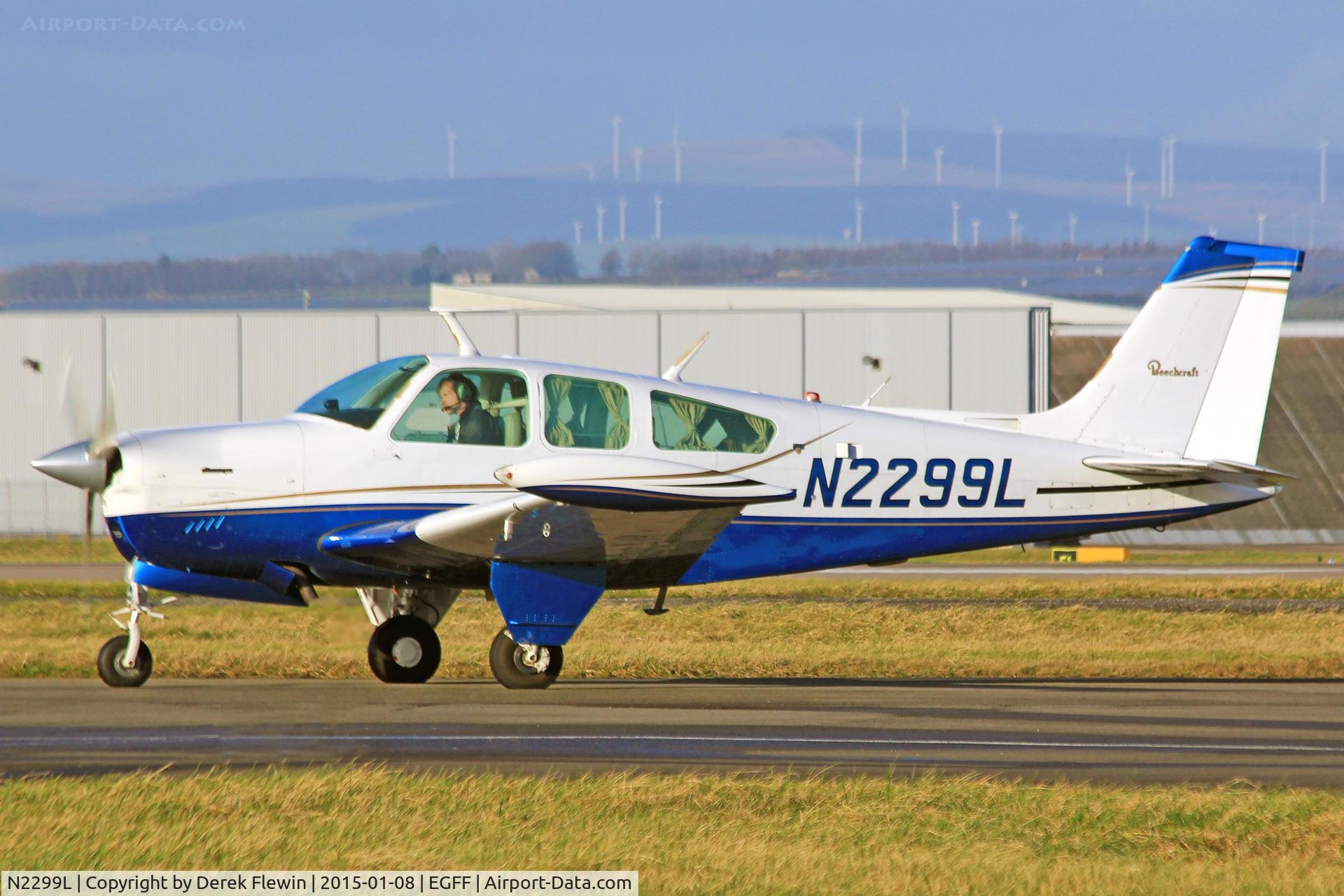 N2299L, 1976 Beech F33A Bonanza C/N CE-677, Bonanze, Thruxton based, seen shortly after landing on runway 30 at EGFF.
