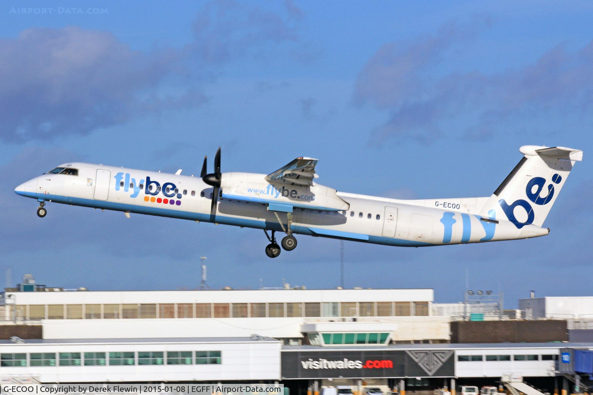 G-ECOO, 2009 De Havilland Canada DHC-8-402Q Dash 8 C/N 4237, Dash 8, Flybe, callsign Jersey 6MA, previously F-FUOH, seen departing runway 30, en-route to Belfast City.