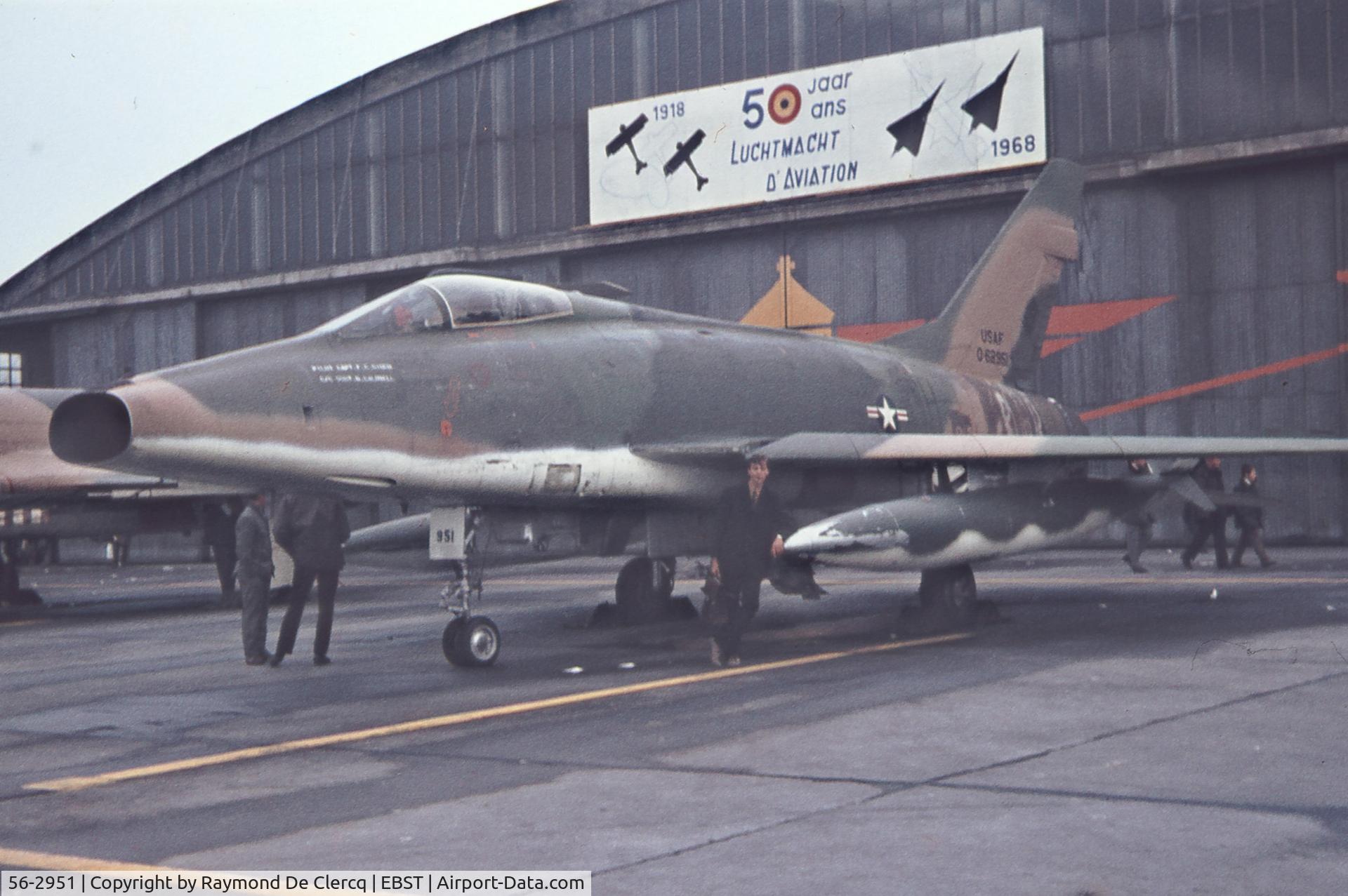 56-2951, 1956 North American F-100D  Super Sabre C/N 235-49, BAF Brustem airshow in June 1968.
