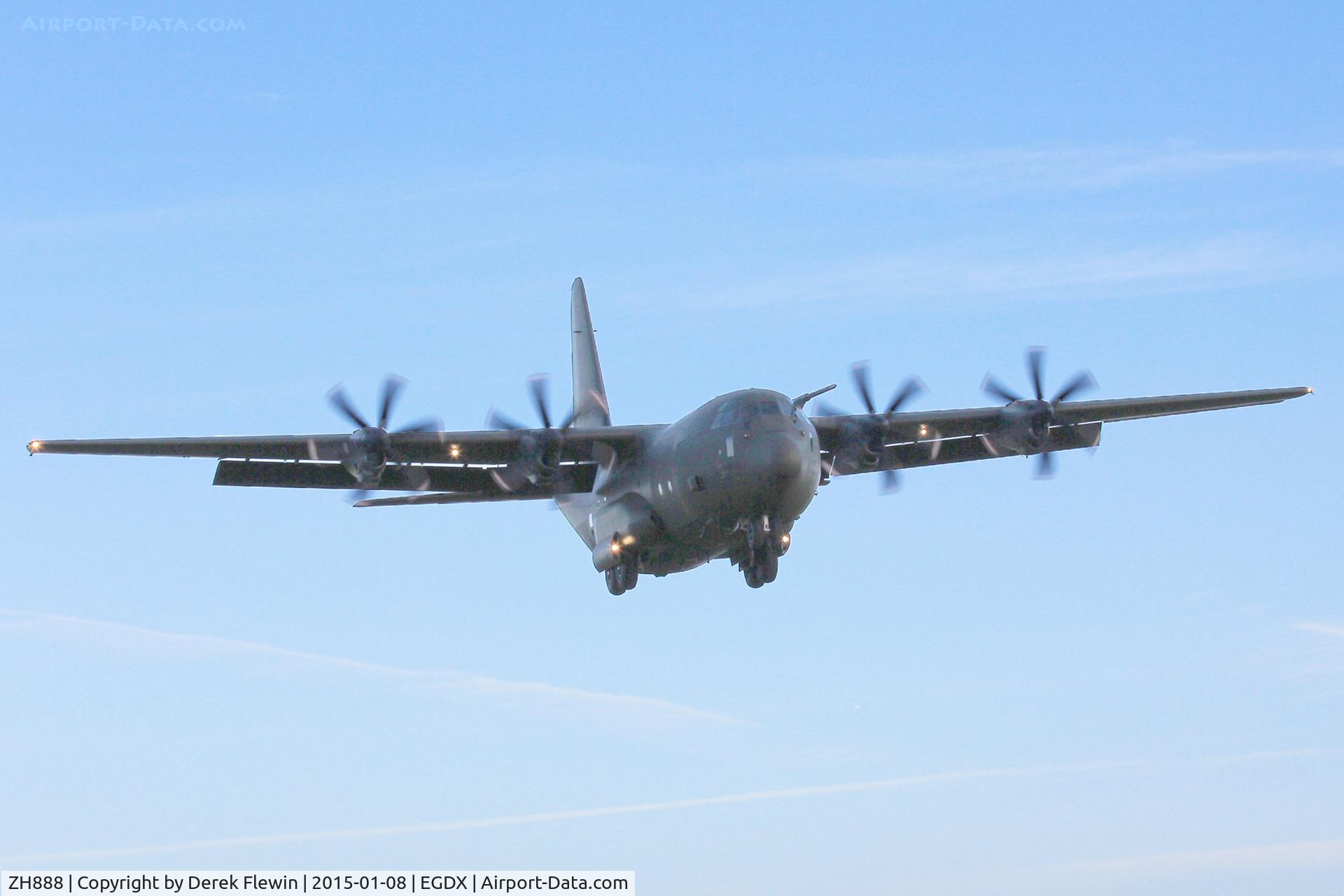 ZH888, 2000 Lockheed Martin C-130J Hercules C.5 C/N 382-5496, C-130J  Hercules C.5, RAF Brize Norton based, callsign Judgement Flight, previously N4187, short finals for runway 26 at EGDX.