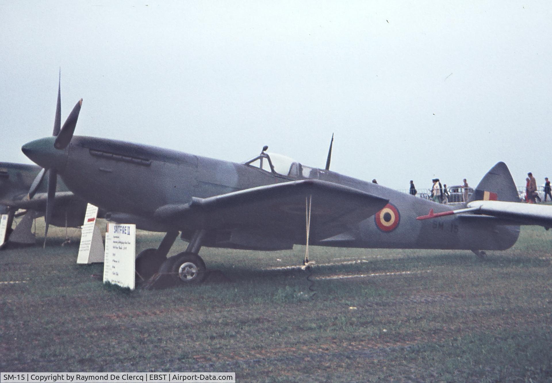 SM-15, Supermarine 361 Spitfire LF.IXc C/N CBAF.IX.1301, BAF airshow at Brustem in June 1968. Ex RAF MJ783.
Preserved at Brussels Royal Army Museum as MJ360 GE-B of 349sqn.