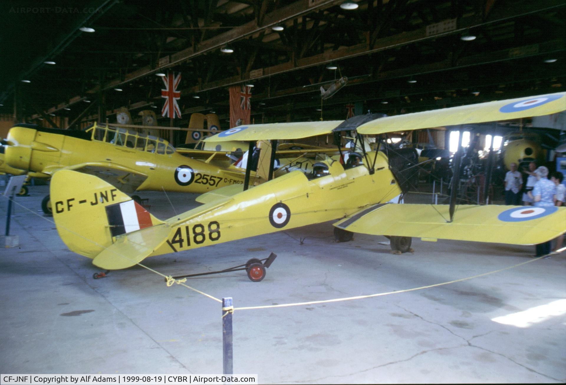 CF-JNF, 1936 De Havilland DH-82A Tiger Moth II C/N 85461, Displayed at the Commonwealth Air Training Plan Museum, Brandon, Manitoba, Canada.