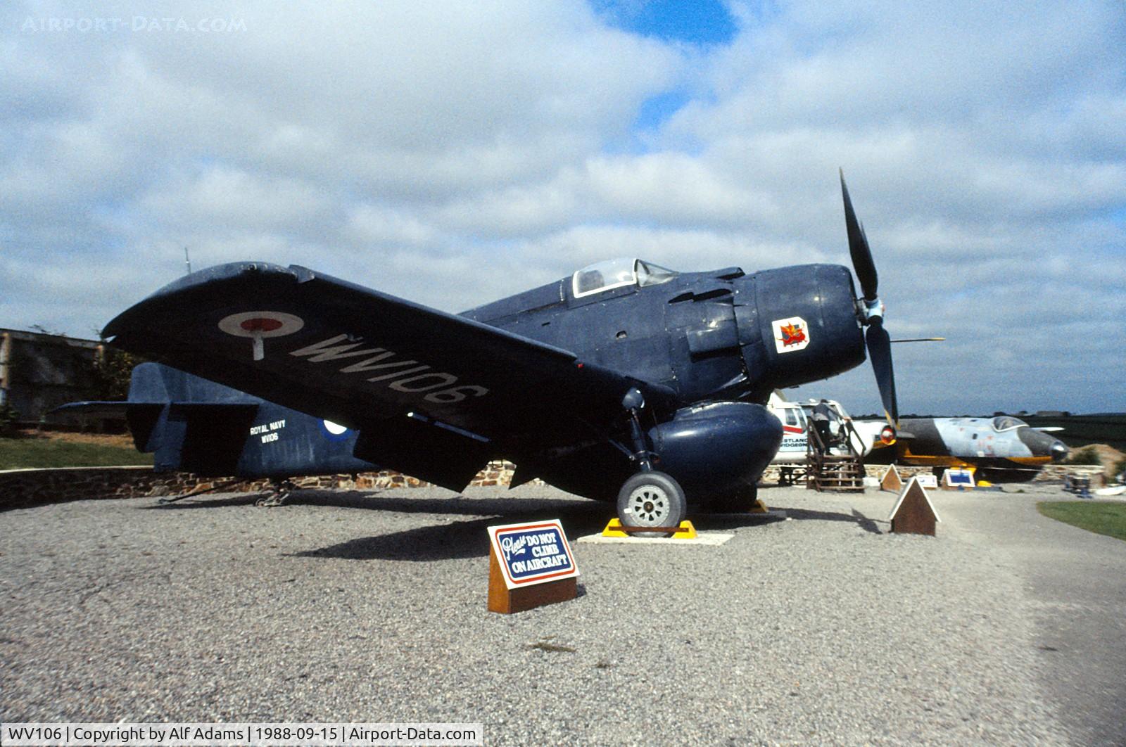 WV106, 1950 Douglas Skyraider AEW.1 C/N 7392, Photo shows WV106 when it was displayed at the Cornwall Aero Park in September 1988.