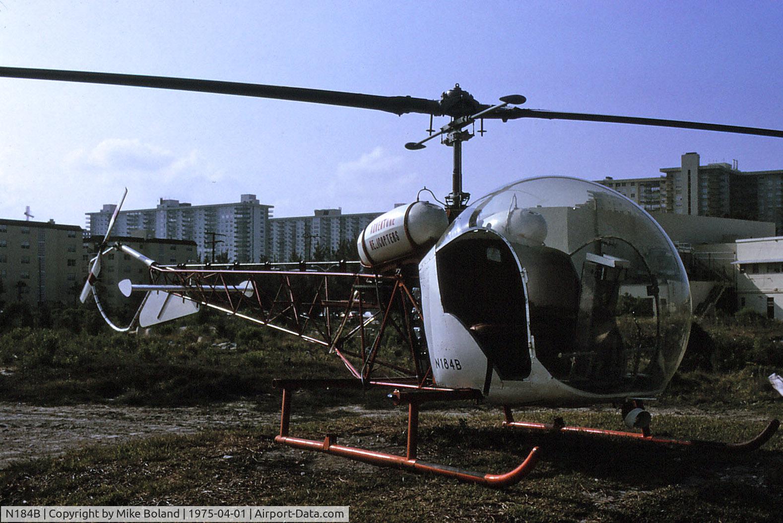 N184B, 1959 Bell 47D-1 C/N 45, 1959 Bell 47D N184B flight over Miami Beach, April 1975
