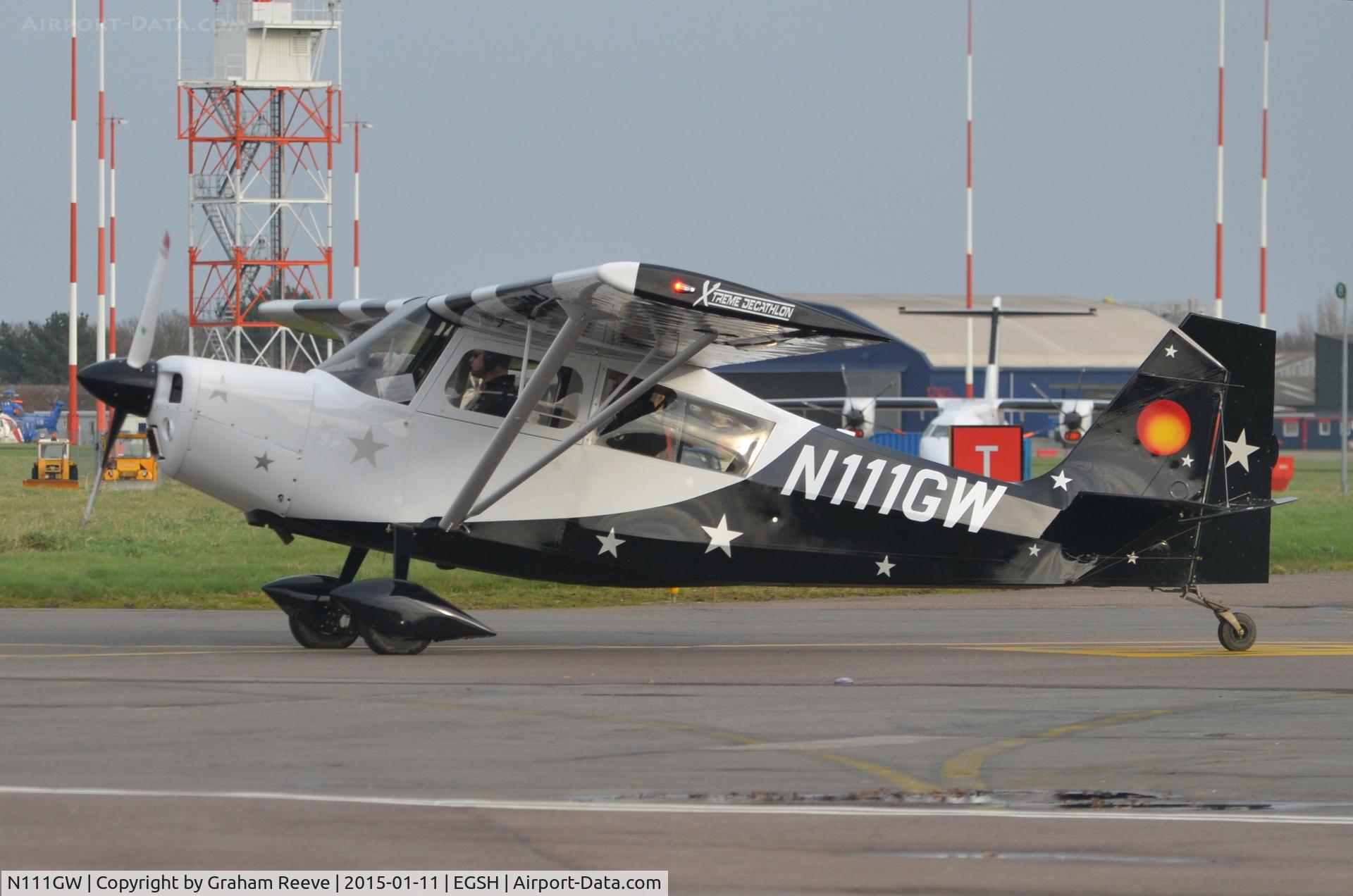 N111GW, 2013 American Champion 8KCAB Decathlon C/N 1123-2013, Just landed at Norwich.