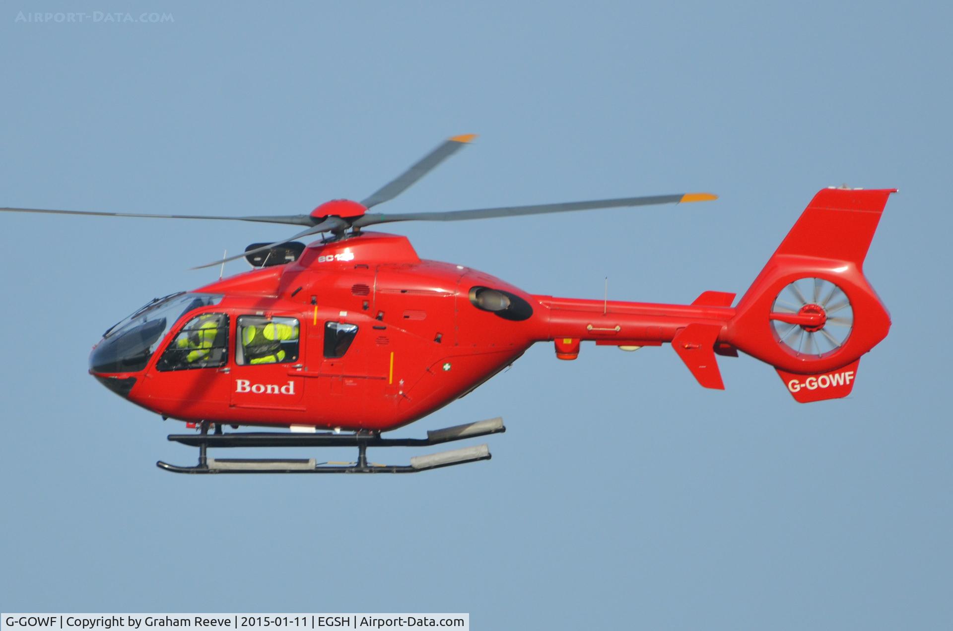 G-GOWF, 2009 Eurocopter EC-135T-2+ C/N 0785, Departing from Norwich.