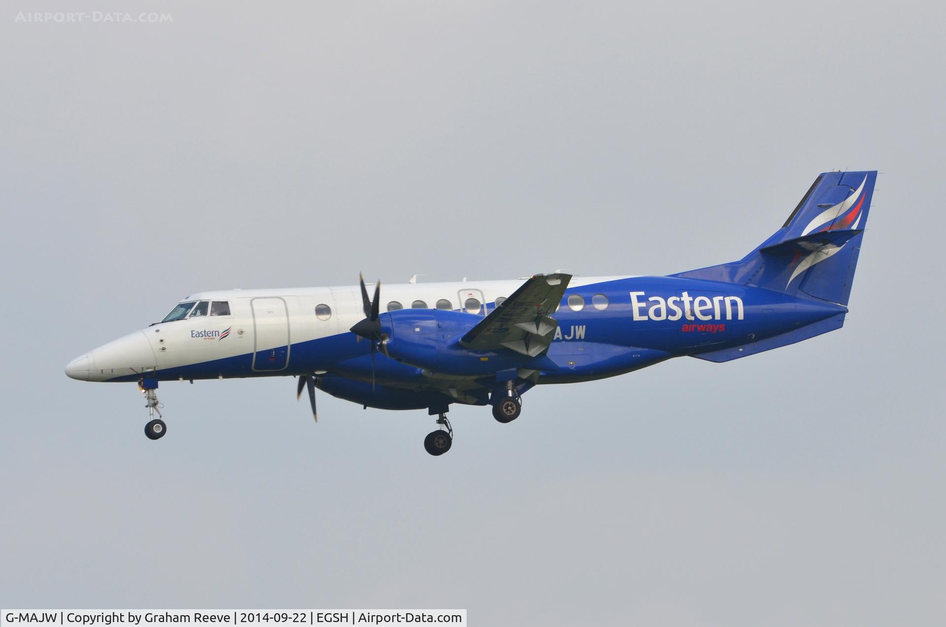 G-MAJW, 1993 British Aerospace Jetstream 41 C/N 41015, About to land at Norwich.