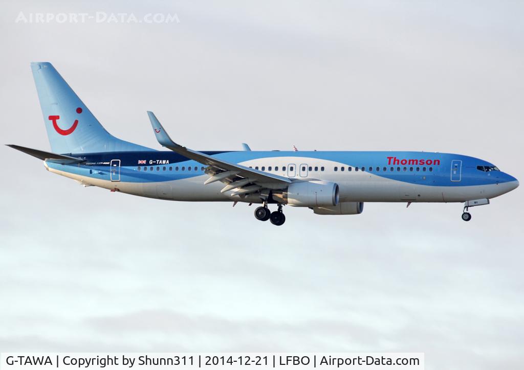 G-TAWA, 2012 Boeing 737-8K5 C/N 37264, Landing rwy 32L in new c/s