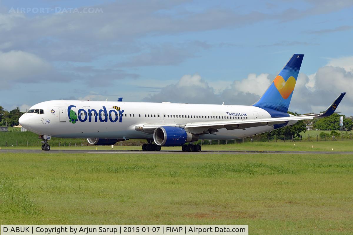 D-ABUK, 1999 Boeing 767-343/ER C/N 30009, DE2315 lined up on rwy 14 at Plaisance for a morning departure to Frankfurt.