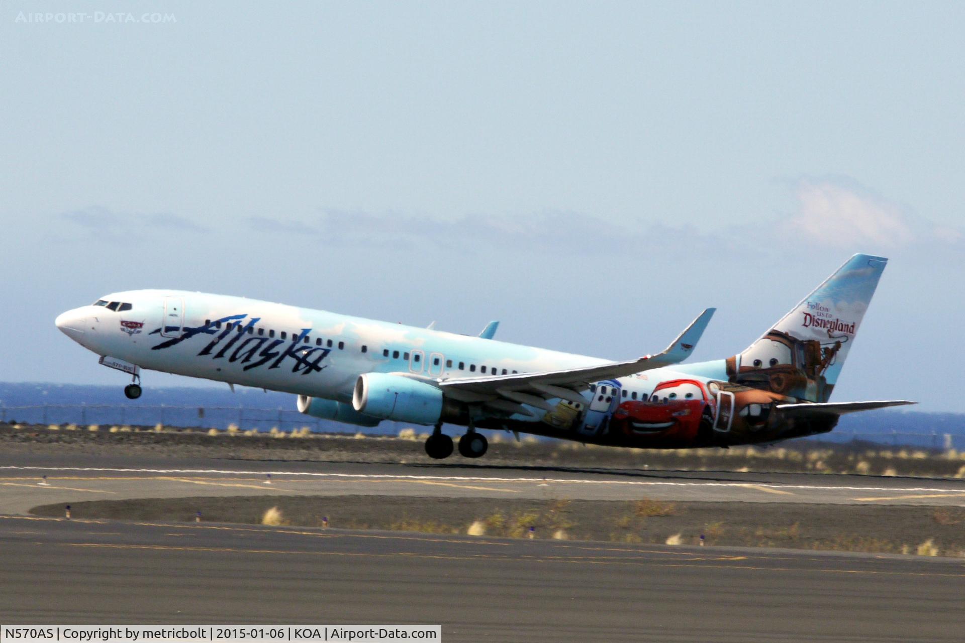 N570AS, 2007 Boeing 737-890 C/N 35185, Take off from KOA