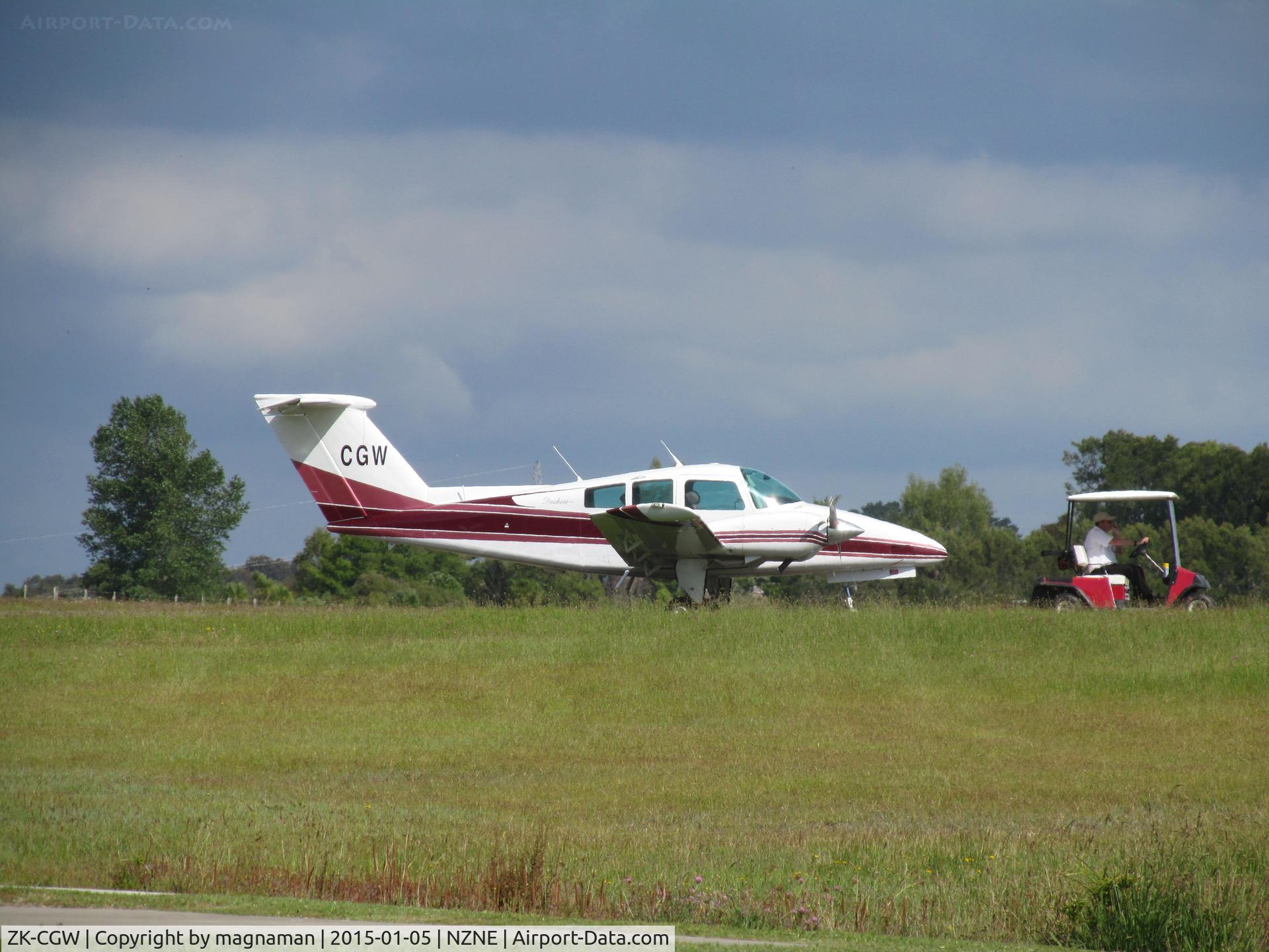ZK-CGW, 1979 Beech 76 Duchess Duchess C/N ME-274, under tow at home base