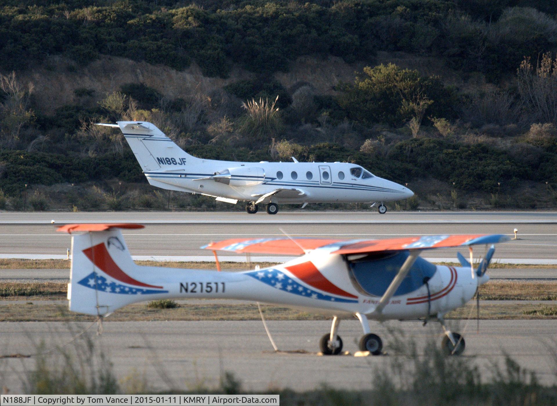 N188JF, Raytheon Aircraft Company 400A C/N RK-446, just landed at KMRY and on taxi back to the Monterey jet center or Del Monte Aviation.
