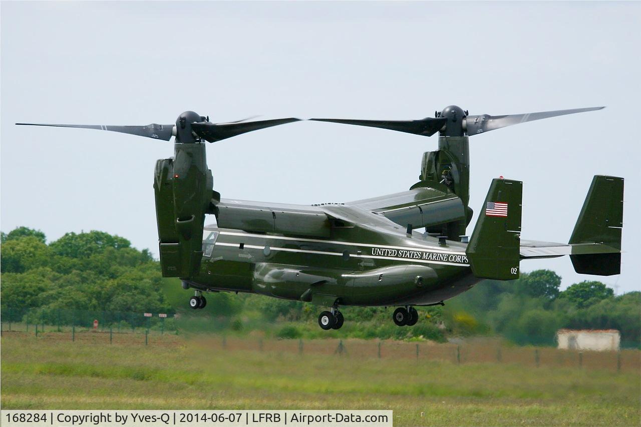 168284, Bell-Boeing MV-22B Osprey C/N D0201, Presidential USMC Bell-Boing MV-22B Osprey (Code 02-cn D0201) on final to Rwy 25L Brest-Bretagne airport (LFRB-BES)