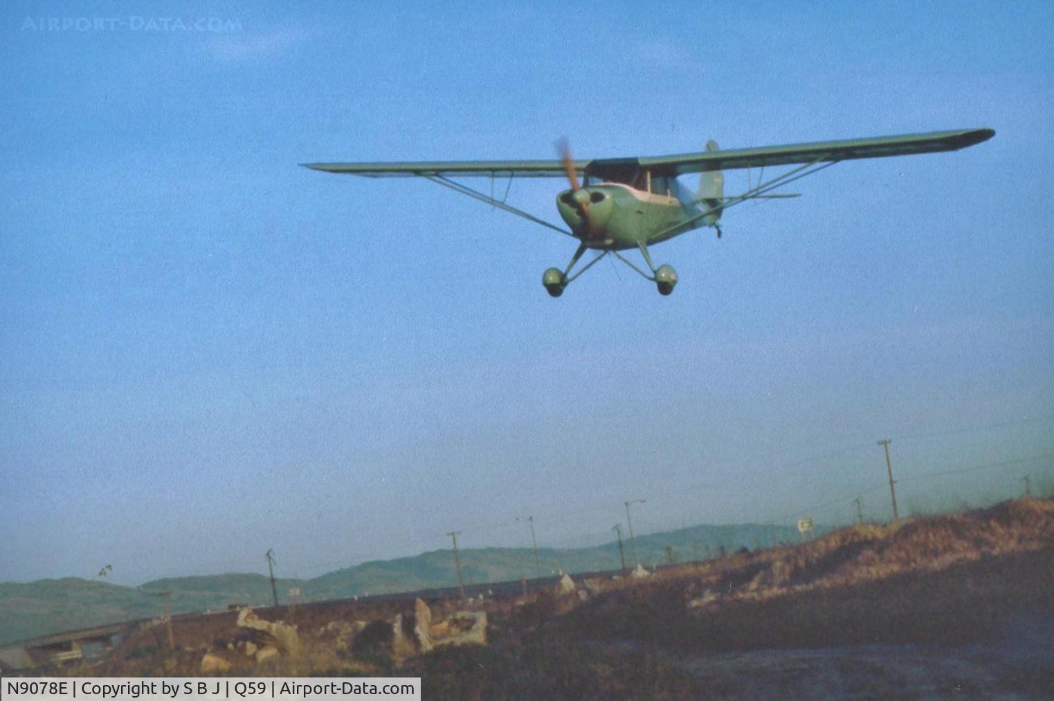 N9078E, 1946 Aeronca 11AC Chief C/N 11AC-710, 78E on short final at the Fremont airport(Calif) flying over  broken cement (was never removed when the airport was built) which discouraged landing short! Over the years,several planes tried without much success like a C150 on 3-1-75.