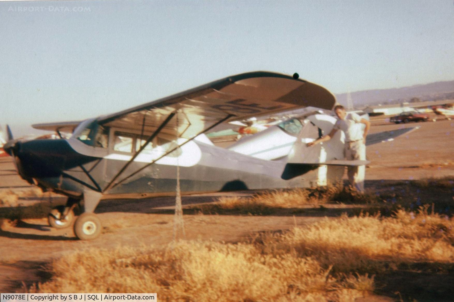 N9078E, 1946 Aeronca 11AC Chief C/N 11AC-710, 78E at San Carlos,Ca airport in 1960. Notice the rear of wingtip(the repair).My dad learned that the Chief needs some attention when landing.