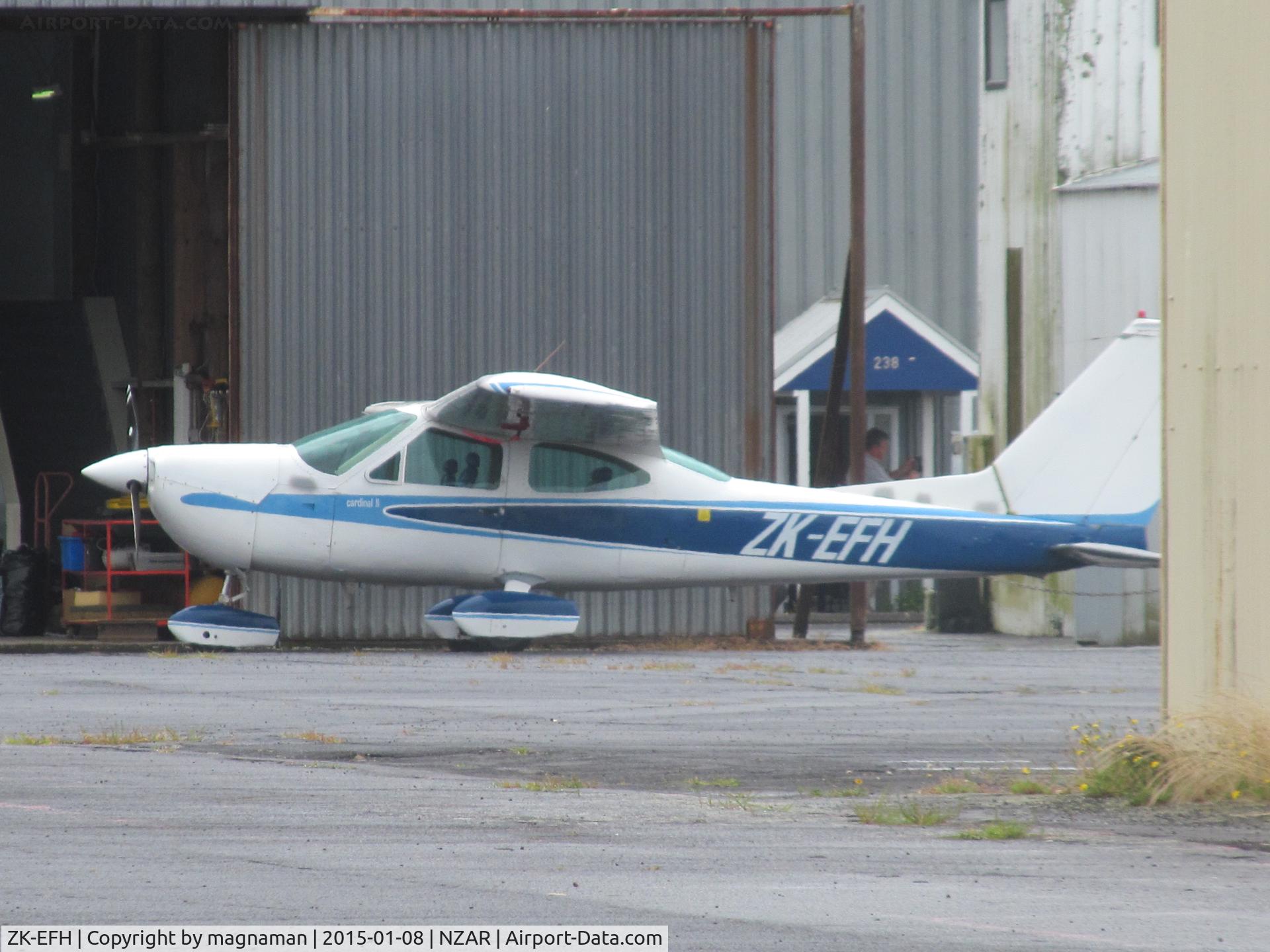 ZK-EFH, Cessna 177B Cardinal C/N 17702555, hiding behind hangars at Ardmore