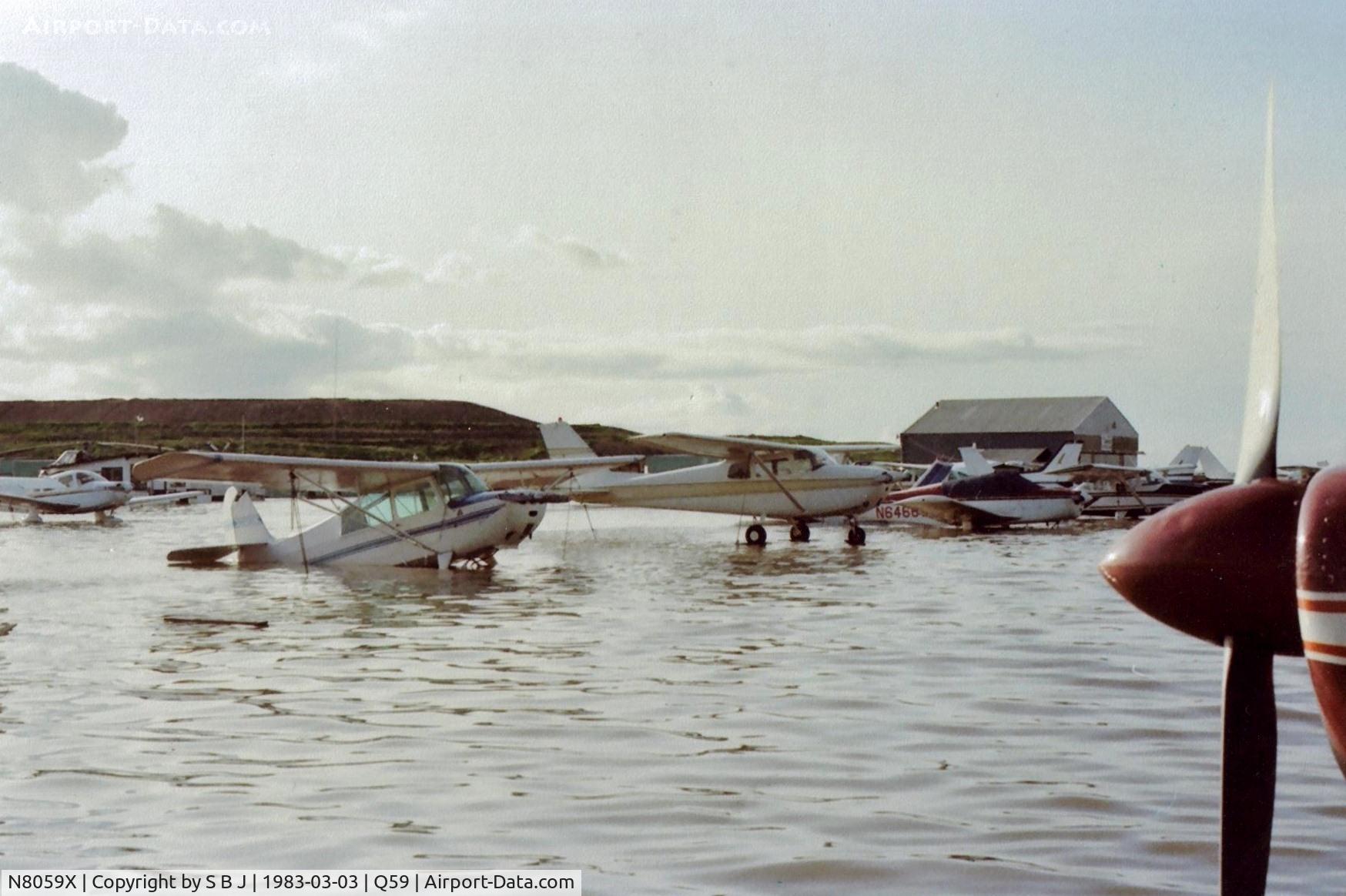 N8059X, 1961 Cessna 172B C/N 17248559, 59X in the Fremont airport flood. Poor champ shows how deep the water got at its highest point.