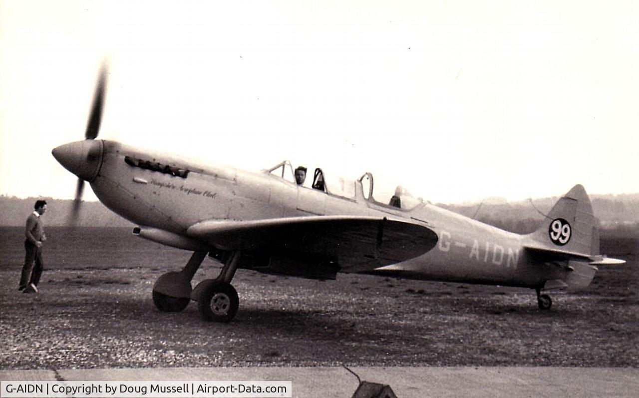 G-AIDN, 1944 Supermarine 502 Spitfire TR.8 (LF.VIIIc) C/N 6S/729058, Hampshire Aero Club's Spitfire G-AIDN at the airport early 1960's.