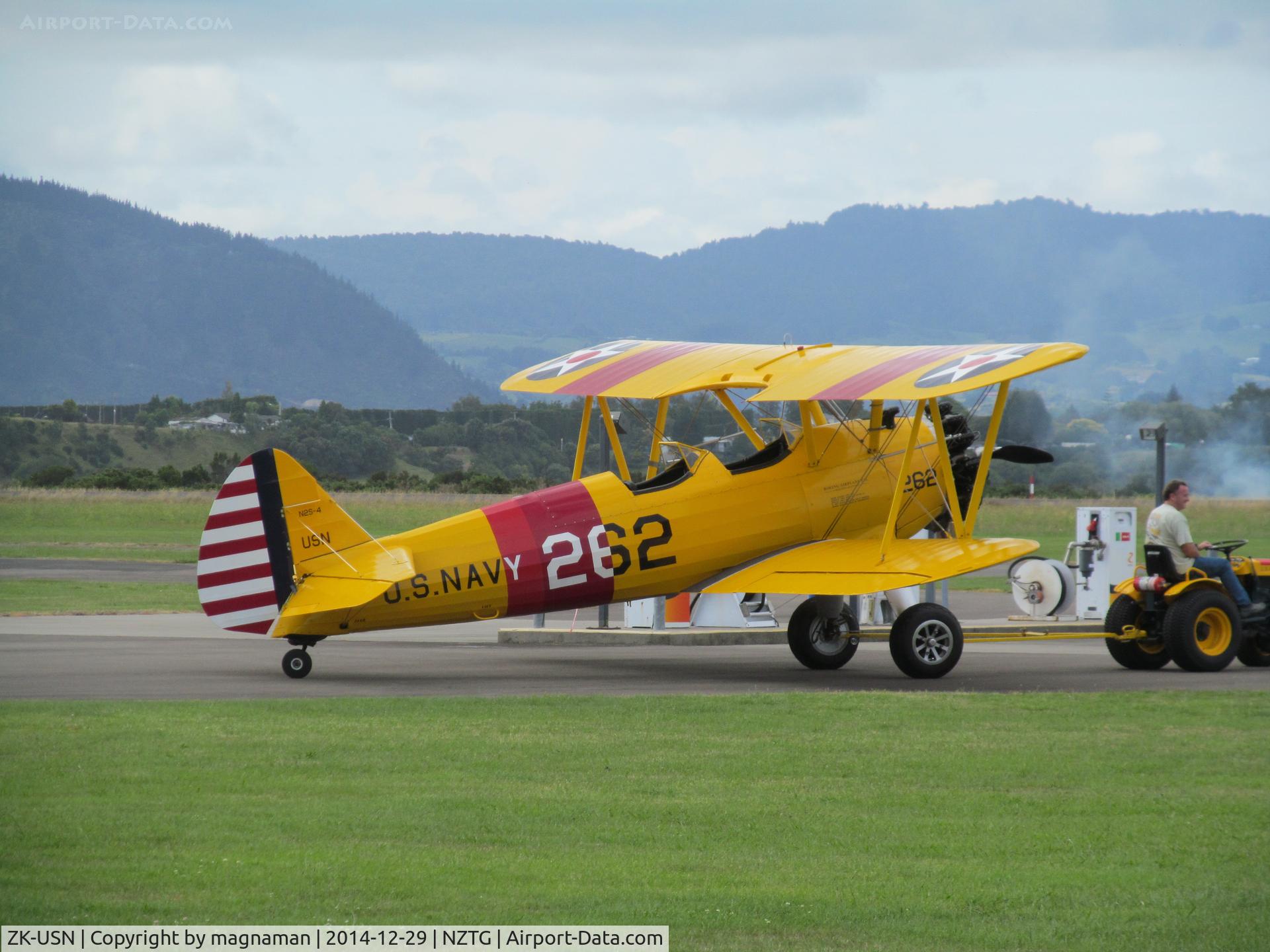 ZK-USN, 1946 Boeing A75N1(PT17) C/N 75-3655, under tow to fuel depot
