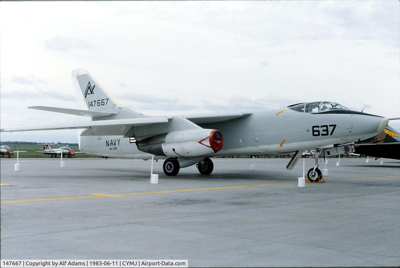147667, 1961 Douglas KA-3B Skywarrior C/N 12431, Photo shows KA-3B 147667 at the Saskatchewan Airshow in June 1983 at Canadian Forces Base Moose Jaw, Saskatchewan, Canada.