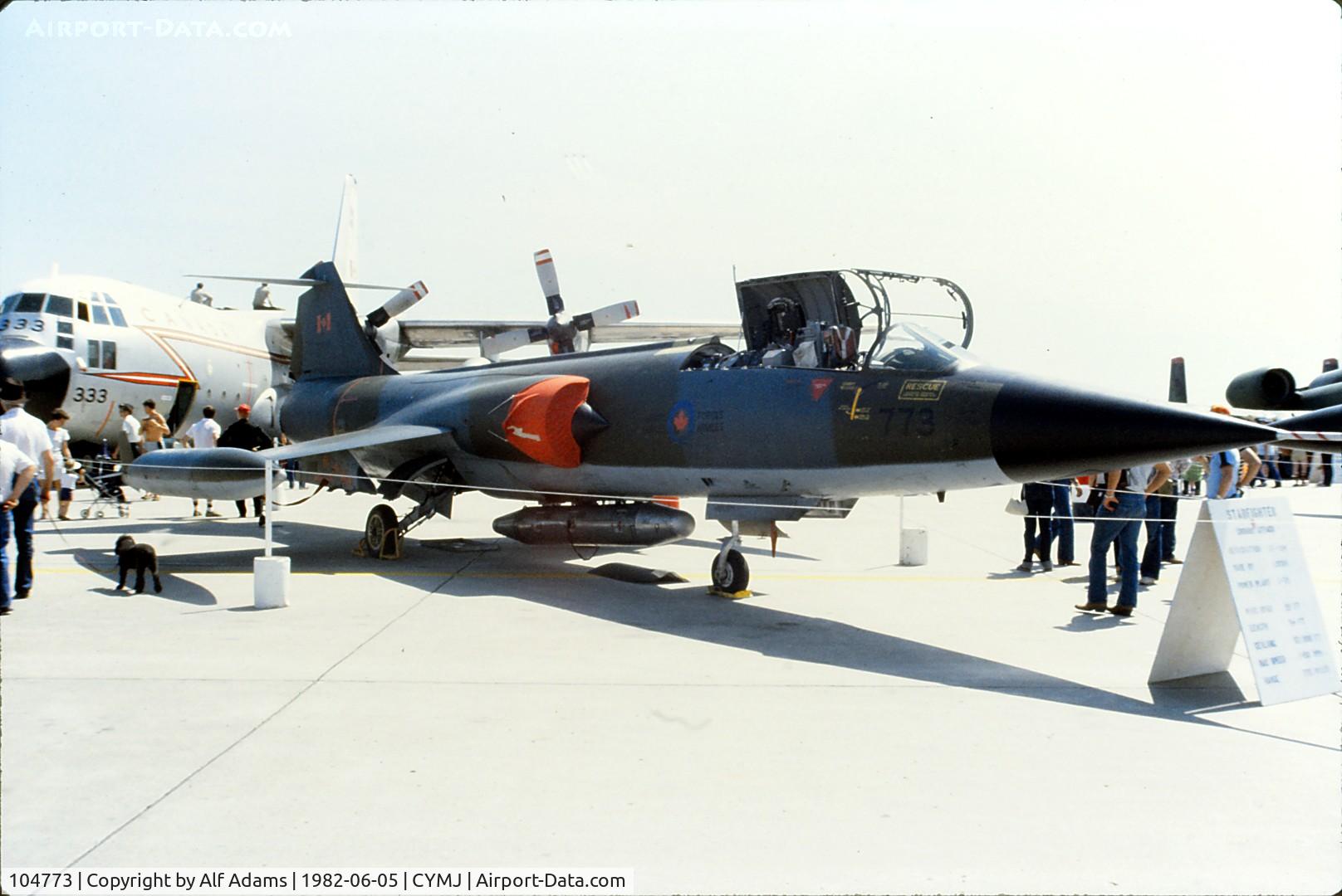 104773, 1962 Canadair CF-104 Starfighter C/N 683A-1066, Photo shows CF-104 Starfighter 104773 in 1982 when it was displayed at the Saskatchewan Airshow at Canadian Forces Base Moose Jaw, Saskatchewan, Canada.