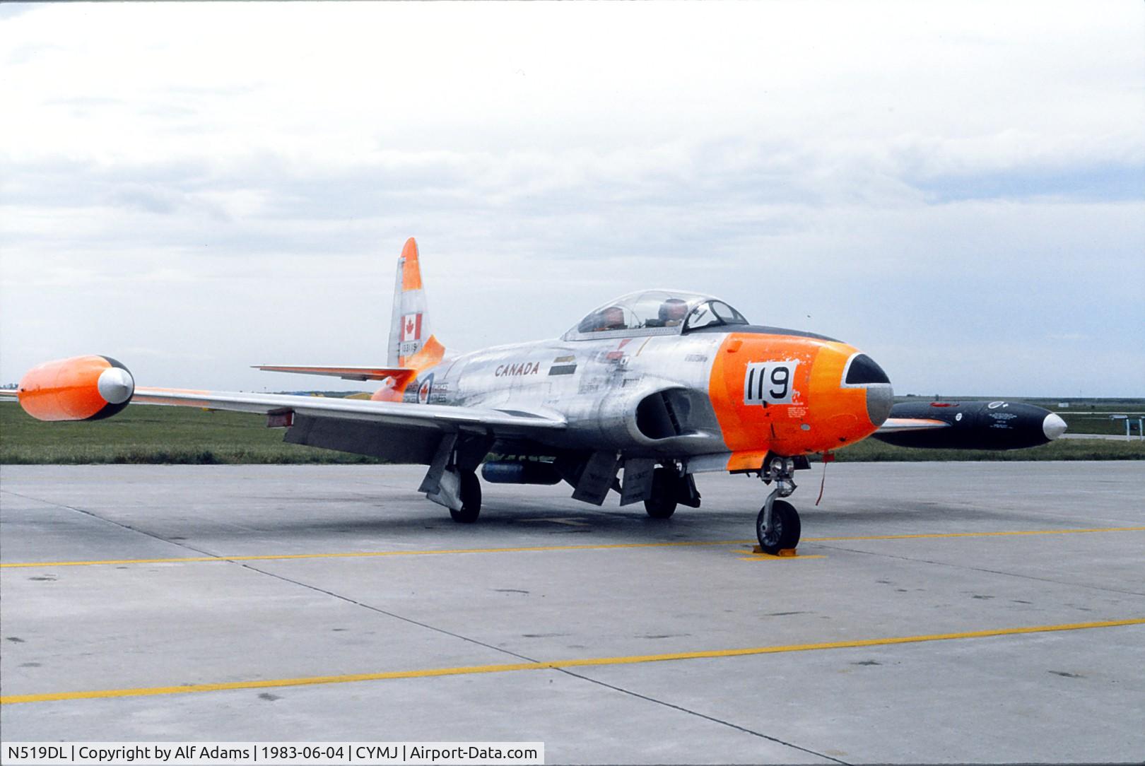 N519DL, 1954 Canadair CT-133 Silver Star 3 C/N T33-119, Photo shows CT-33 21119 (133119) in 1983 when it was on display at the Saskatchewan Airshow at Canadian Forces Base Moose Jaw, Saskatchewan, Canada.