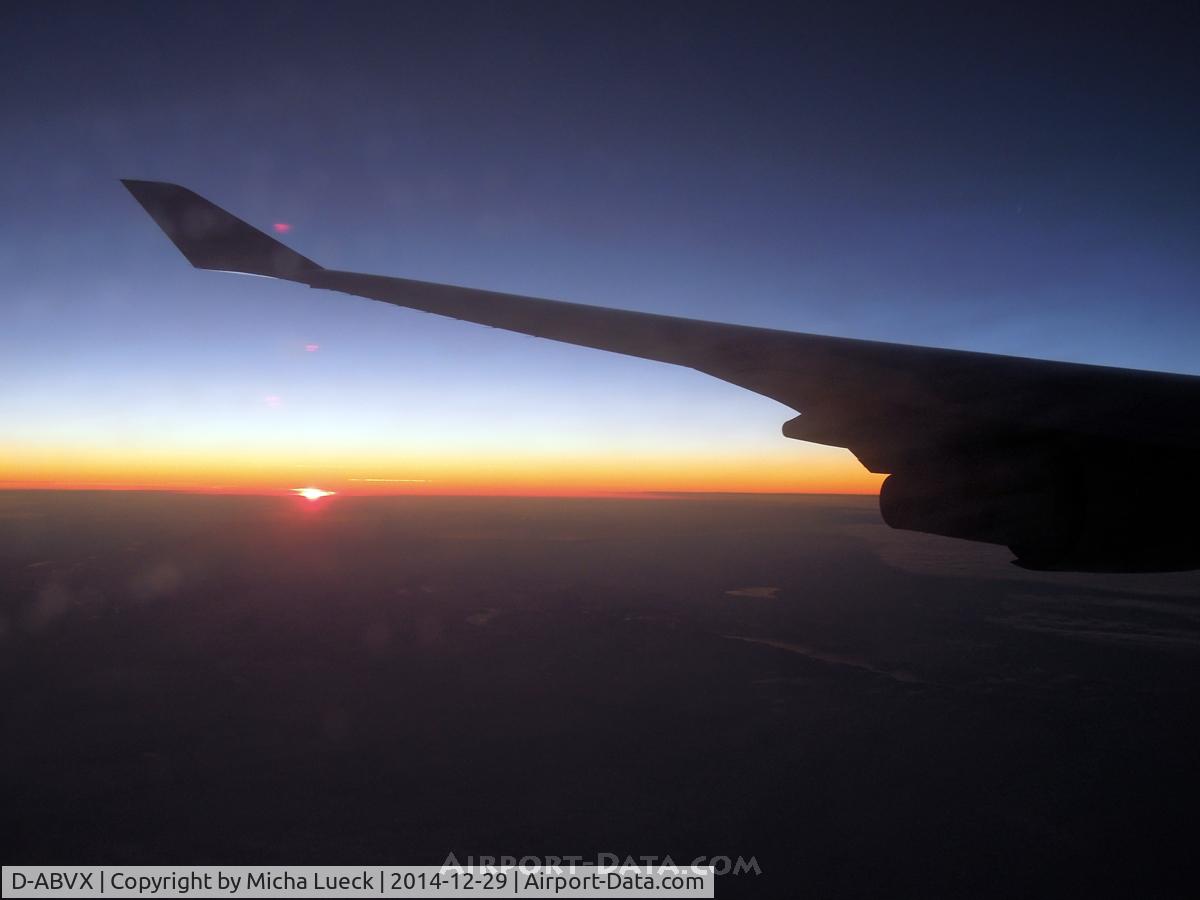 D-ABVX, 1999 Boeing 747-430 C/N 29868, That was the lowest point of the sun on our way from FRA to YVR
