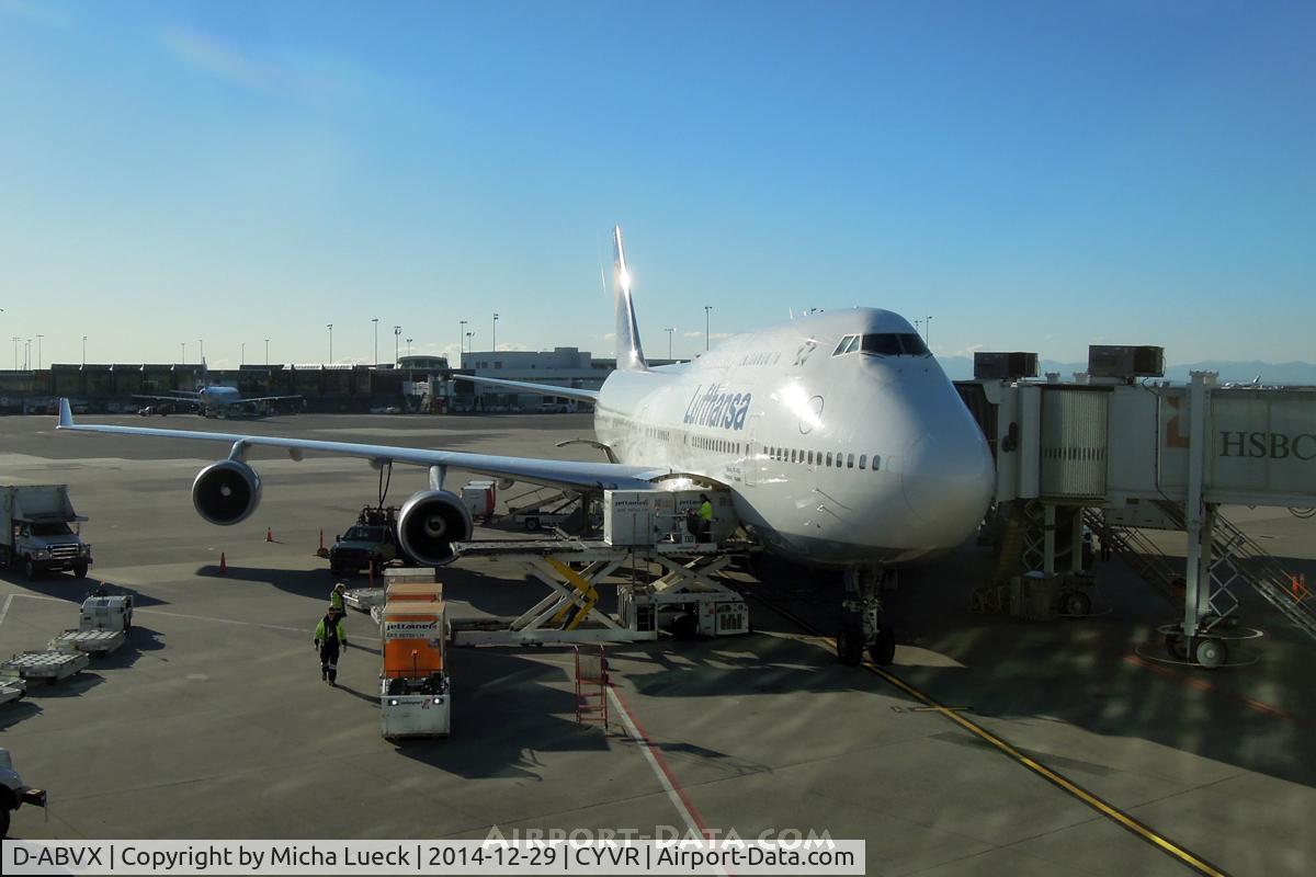 D-ABVX, 1999 Boeing 747-430 C/N 29868, After taking off in gloomy and snowy Frankfurt, we arrived at blues skies in Vancouver