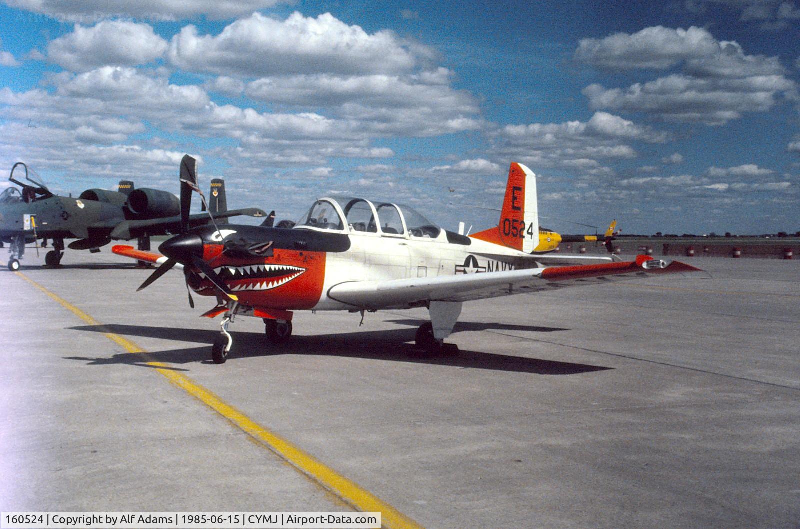160524, Beech T-34C Turbo  Mentor C/N GL-81, Photo shows T-34C 160524 on display at the annual airshow at Canadian Forces Base Moose Jaw, Saskatchewan, Canada in 1985.