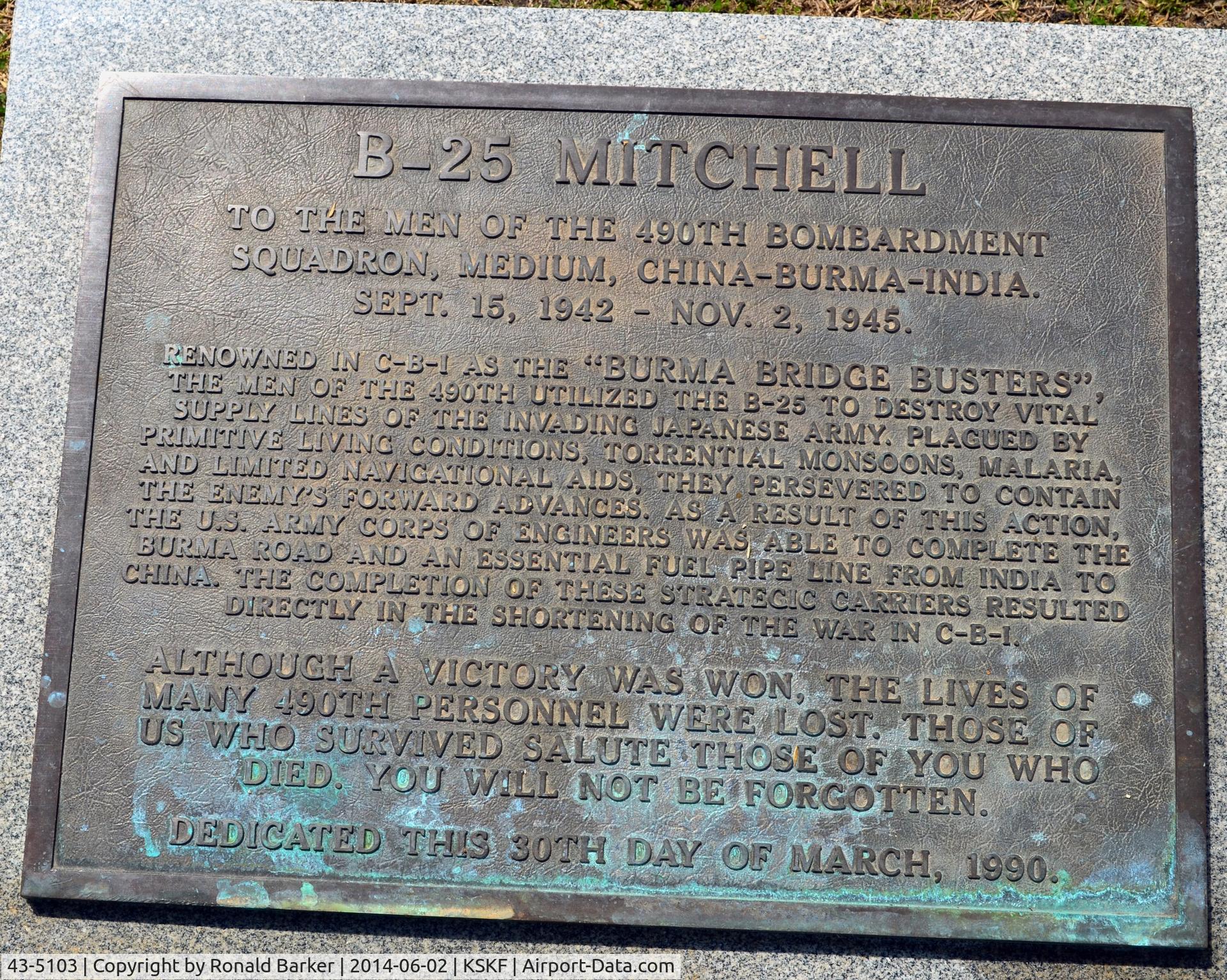 43-5103, 1943 North American B-25H Mitchell C/N 98-22104, LMTC Parade Field