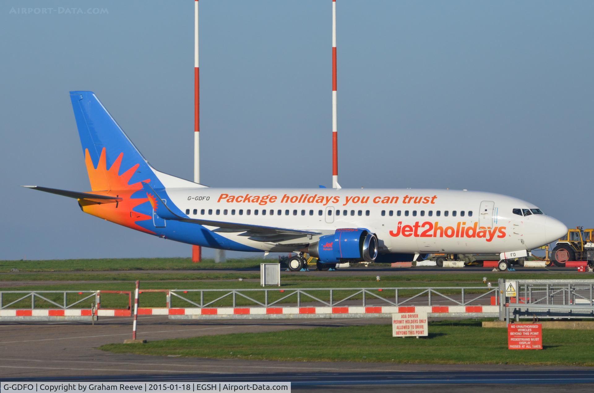 G-GDFO, 1998 Boeing 737-3U3 C/N 28740, Jet2 737, parked at Norwich