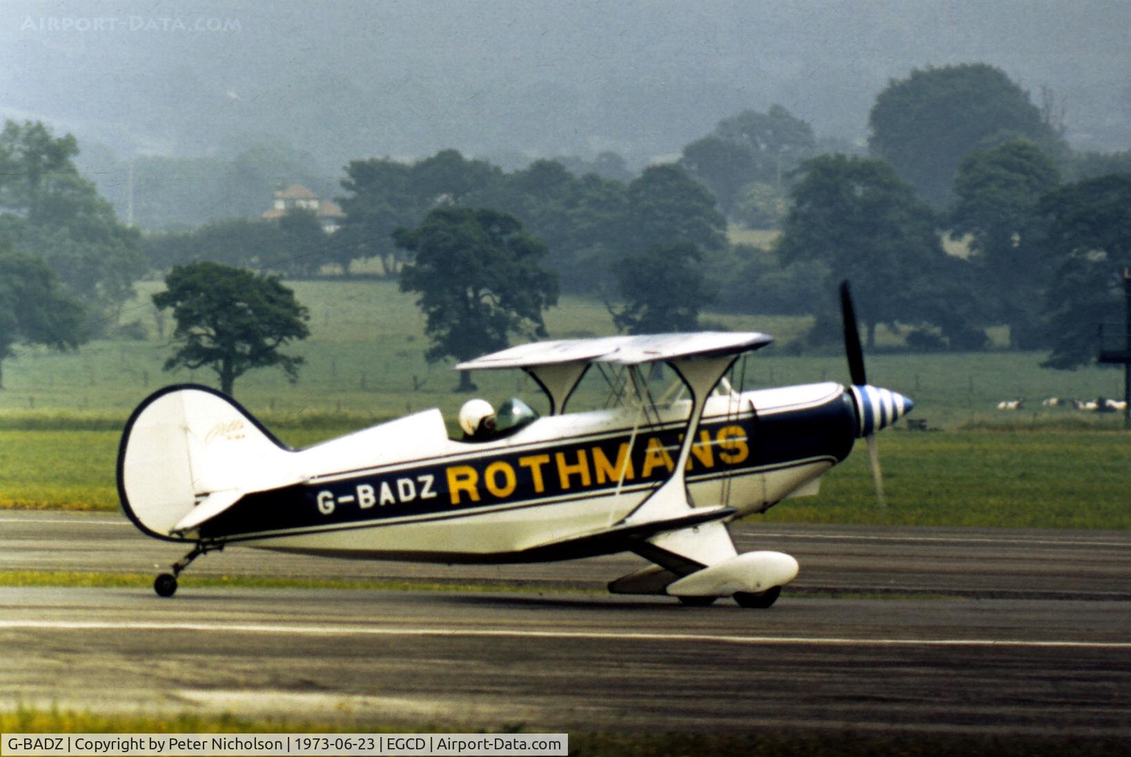 G-BADZ, 1972 Aerotek Pitts S-2A Special C/N 2038, Pitts S-2A of the Rothmans aerobatic display team preparing for action at the 1973 Royal Air Force Association Airshow at Woodford.