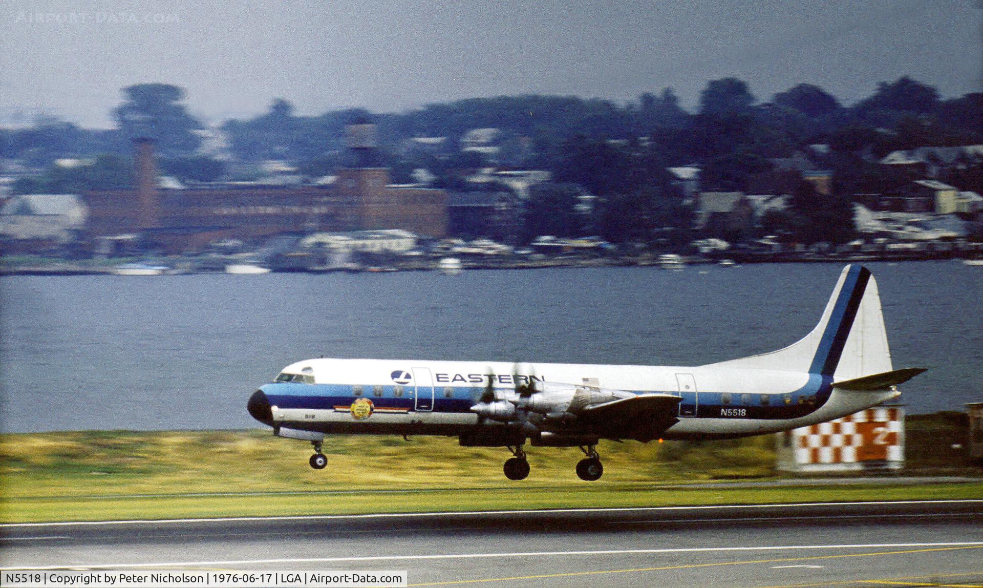 N5518, 1958 Lockheed L-188A Electra C/N 1026, Eastern Airlines Electra as seen at La Guardia in the Summer of 1976.