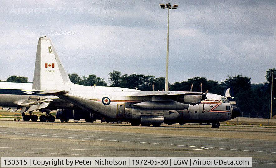 130315, 1965 Lockheed CC-130E Hercules C/N 382-4070, CC-130E Hercules of 436 Squadron Royal Canadian Air Force seen at Gatwick in May 1972.