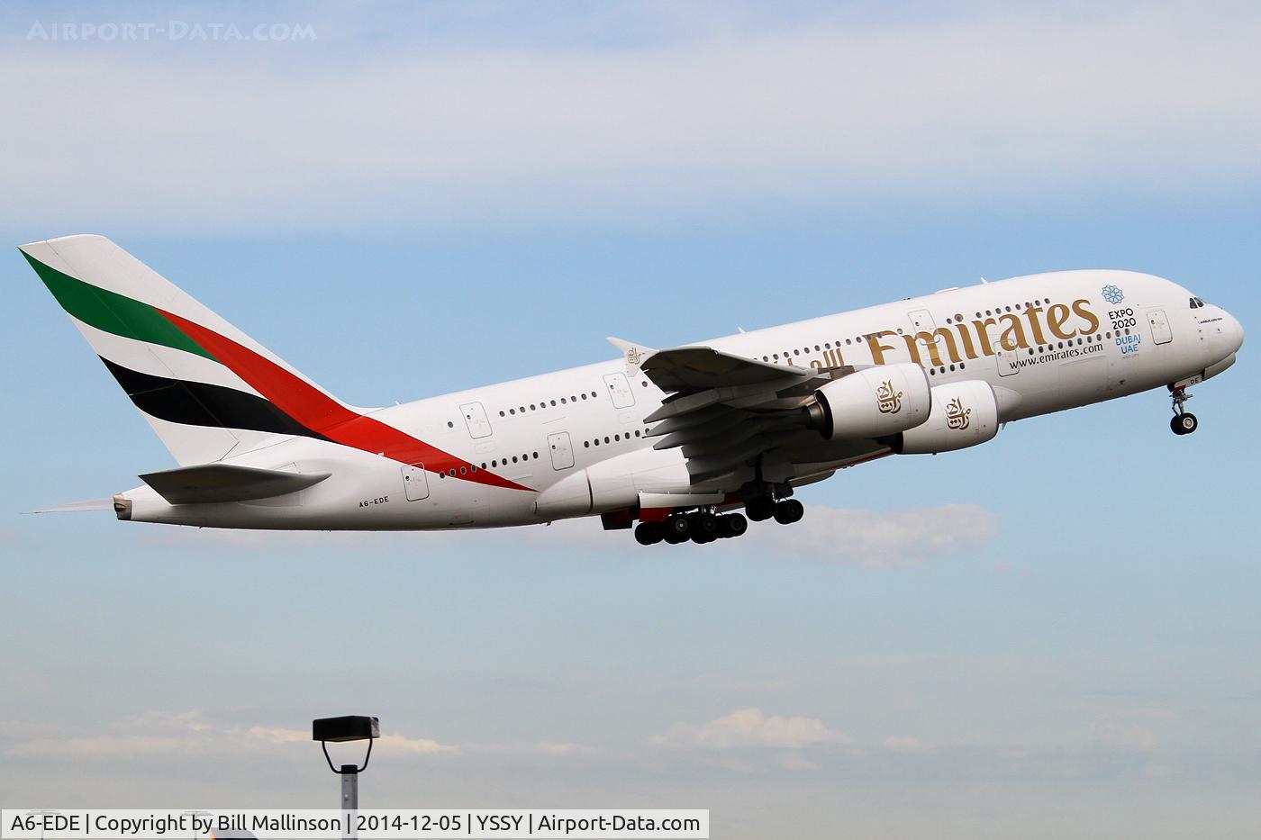 A6-EDE, 2008 Airbus A380-861 C/N 017, away from 34L  as EK412 to AKL