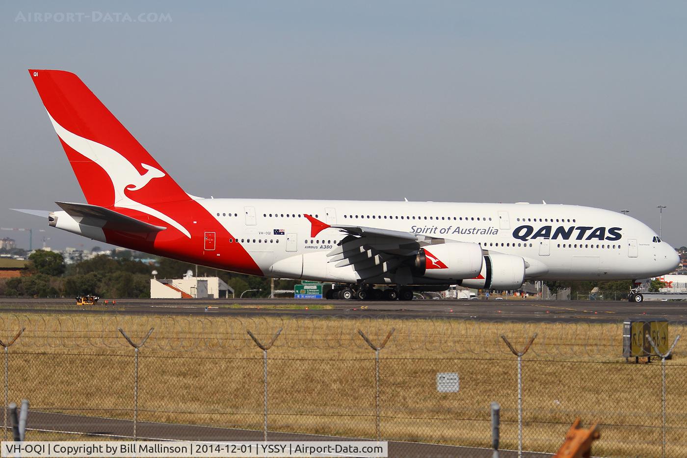 VH-OQI, 2010 Airbus A380-842 C/N 055, taxiing from 34L